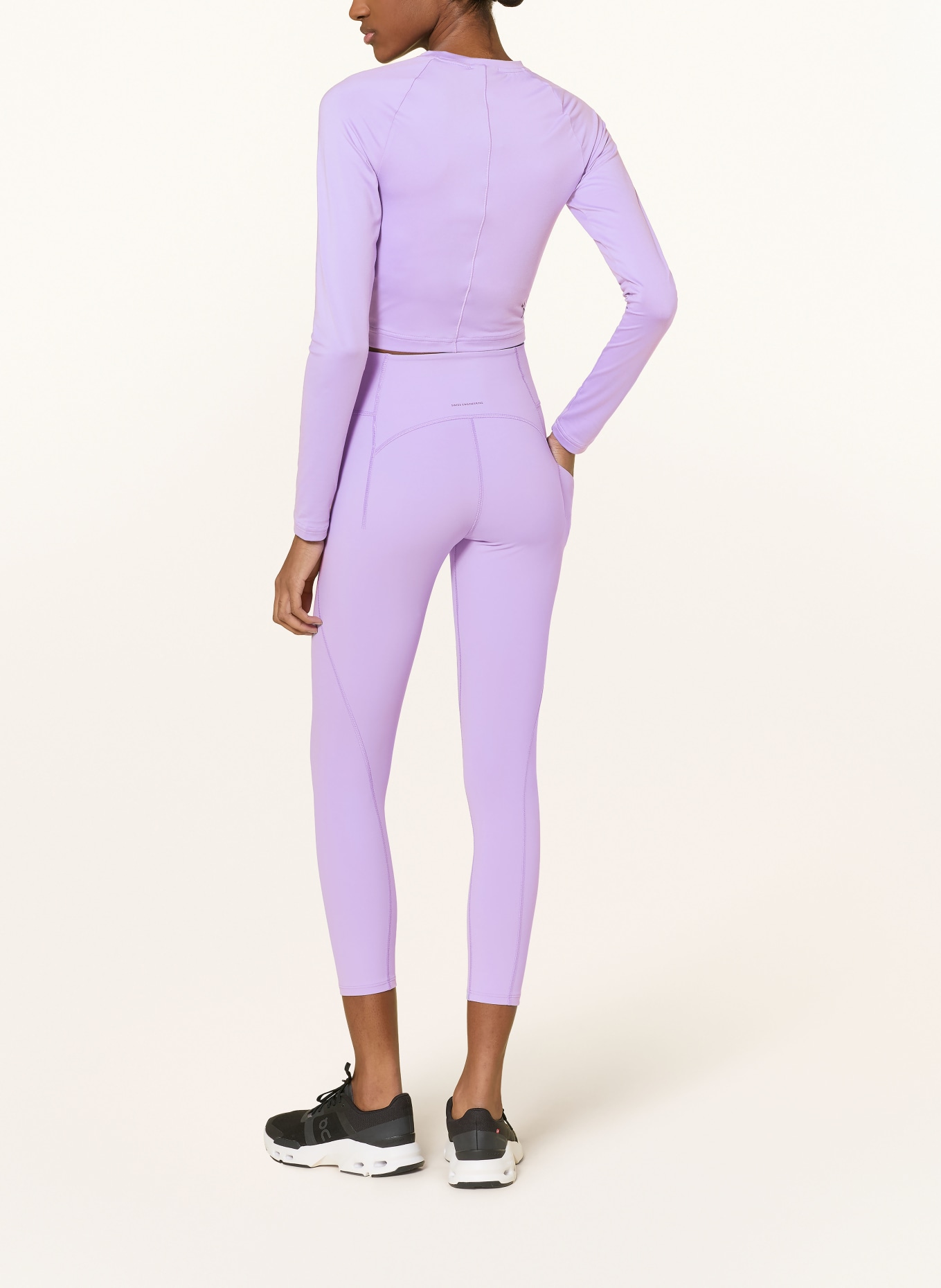 On STUDIO Cropped Long-Sleeve Top: LIGHT PURPLE