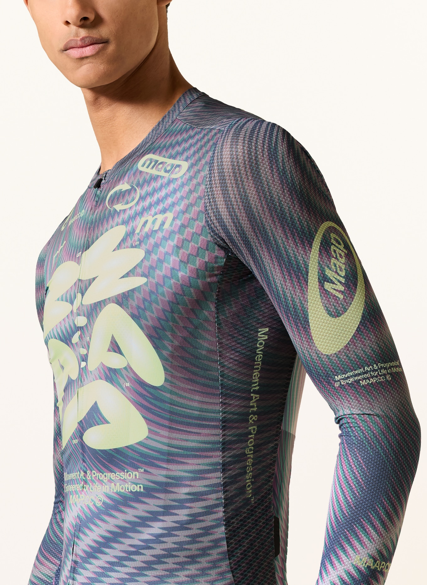 MAAP Radtrikot SPECTRUM PRO AIR LS JERSEY 3.0: HELLGRÜN / ROSA / BLAU