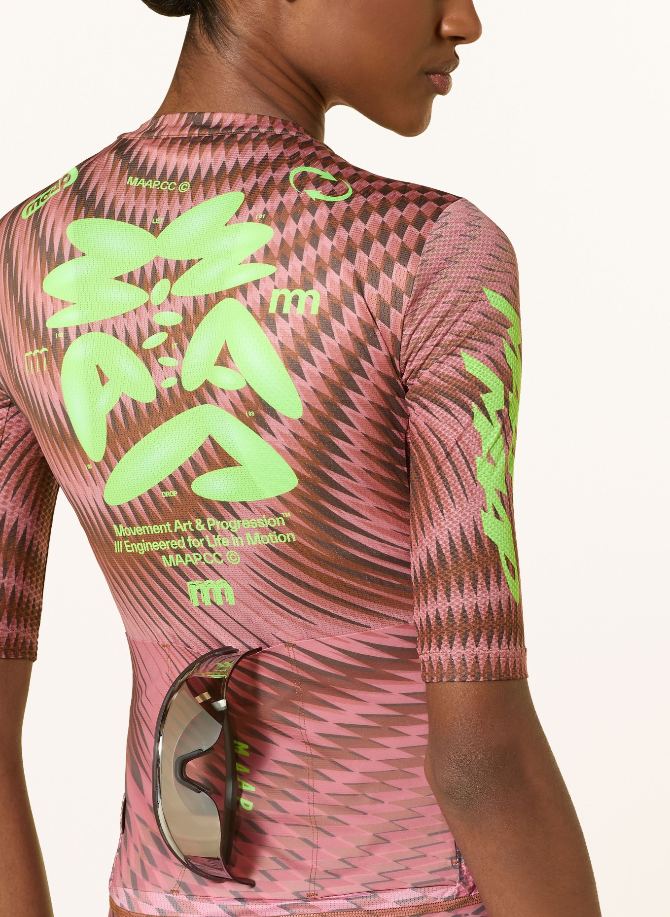 MAAP Fietsshirt SPECTRUM PRO AIR JERSEY 3.0: VIEUX ROSE / MARRON FONCÉ / NEONGROEN
