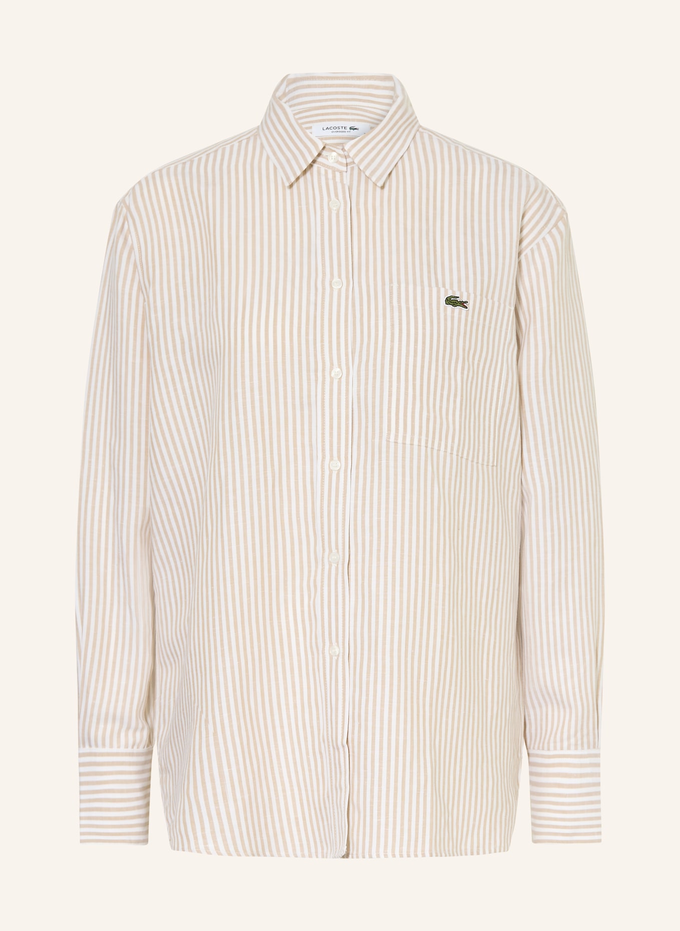 LACOSTE Linen shirt blouse: BEIGE / WHITE
