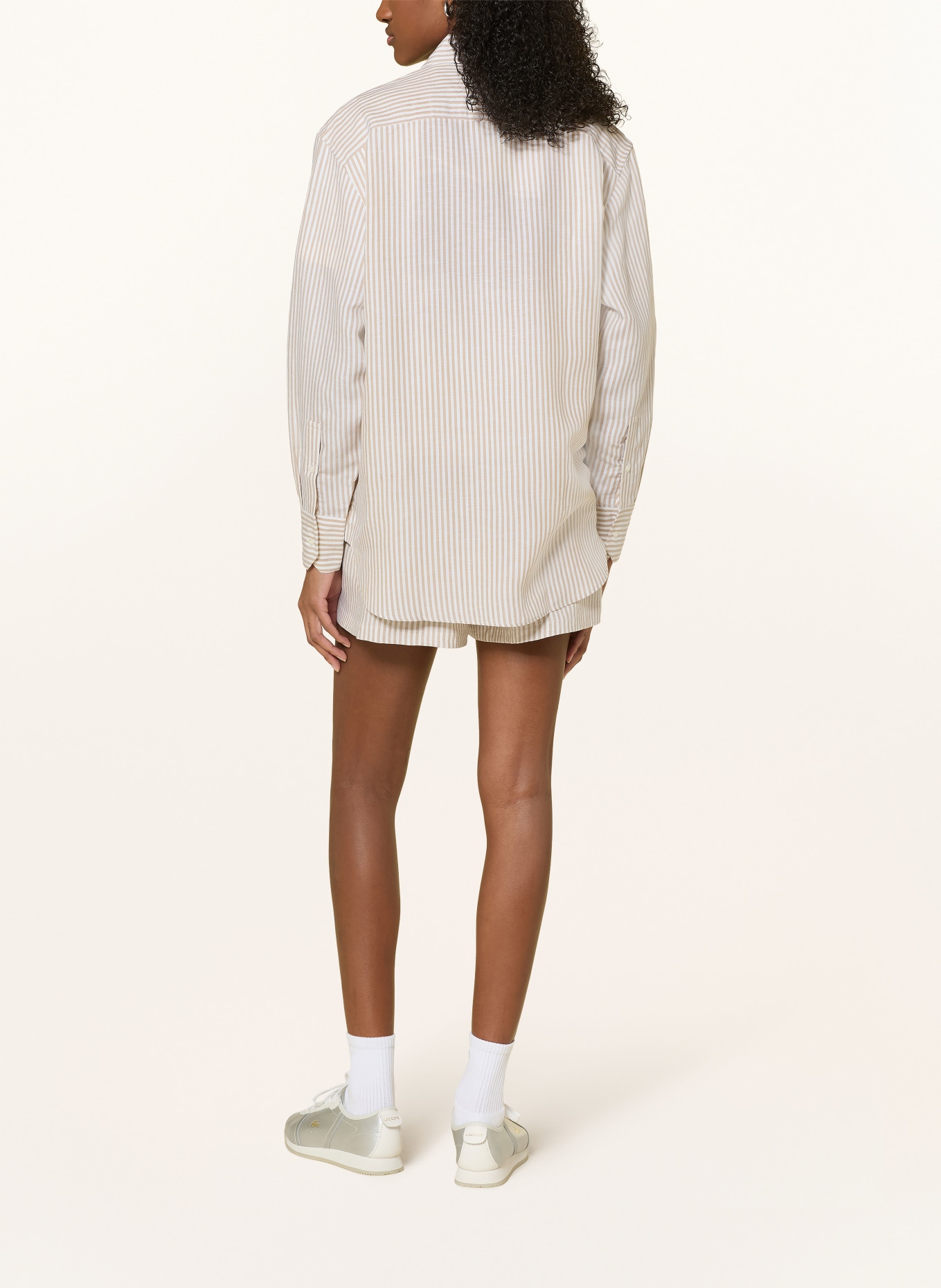 LACOSTE Linen shirt blouse: BEIGE / WHITE
