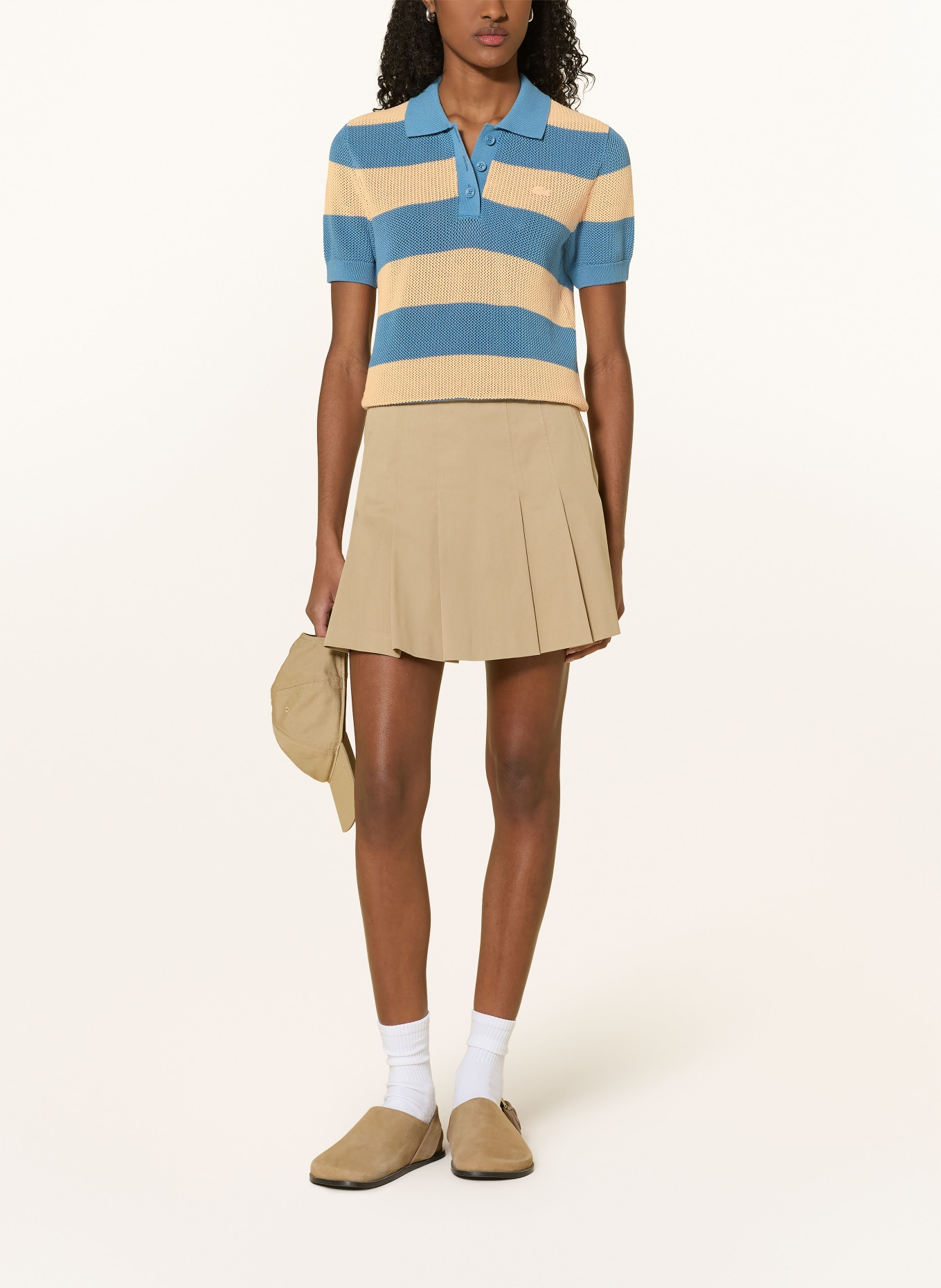 LACOSTE Knit polo shirt: BLUE / LIGHT ORANGE
