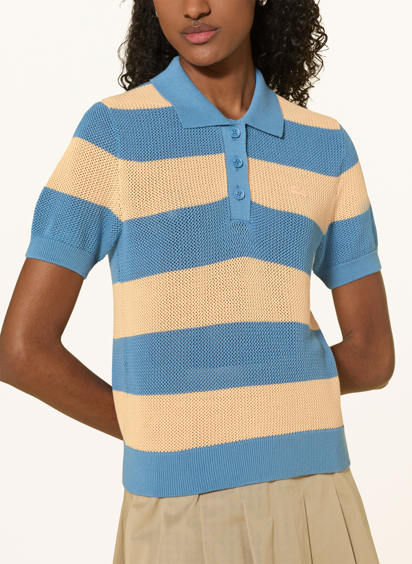 LACOSTE Knit polo shirt: BLUE / LIGHT ORANGE