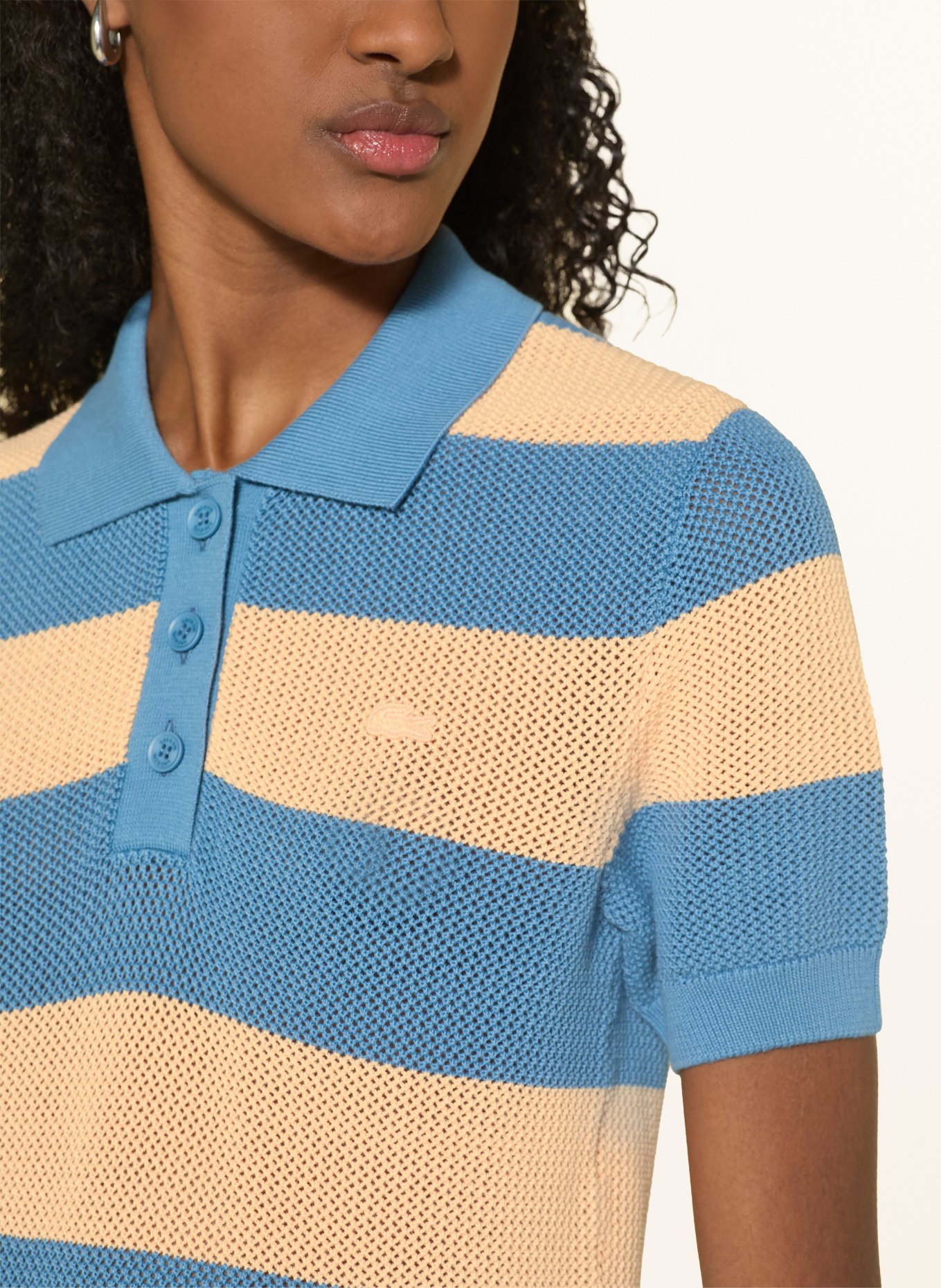 LACOSTE Knit polo shirt: BLUE / LIGHT ORANGE