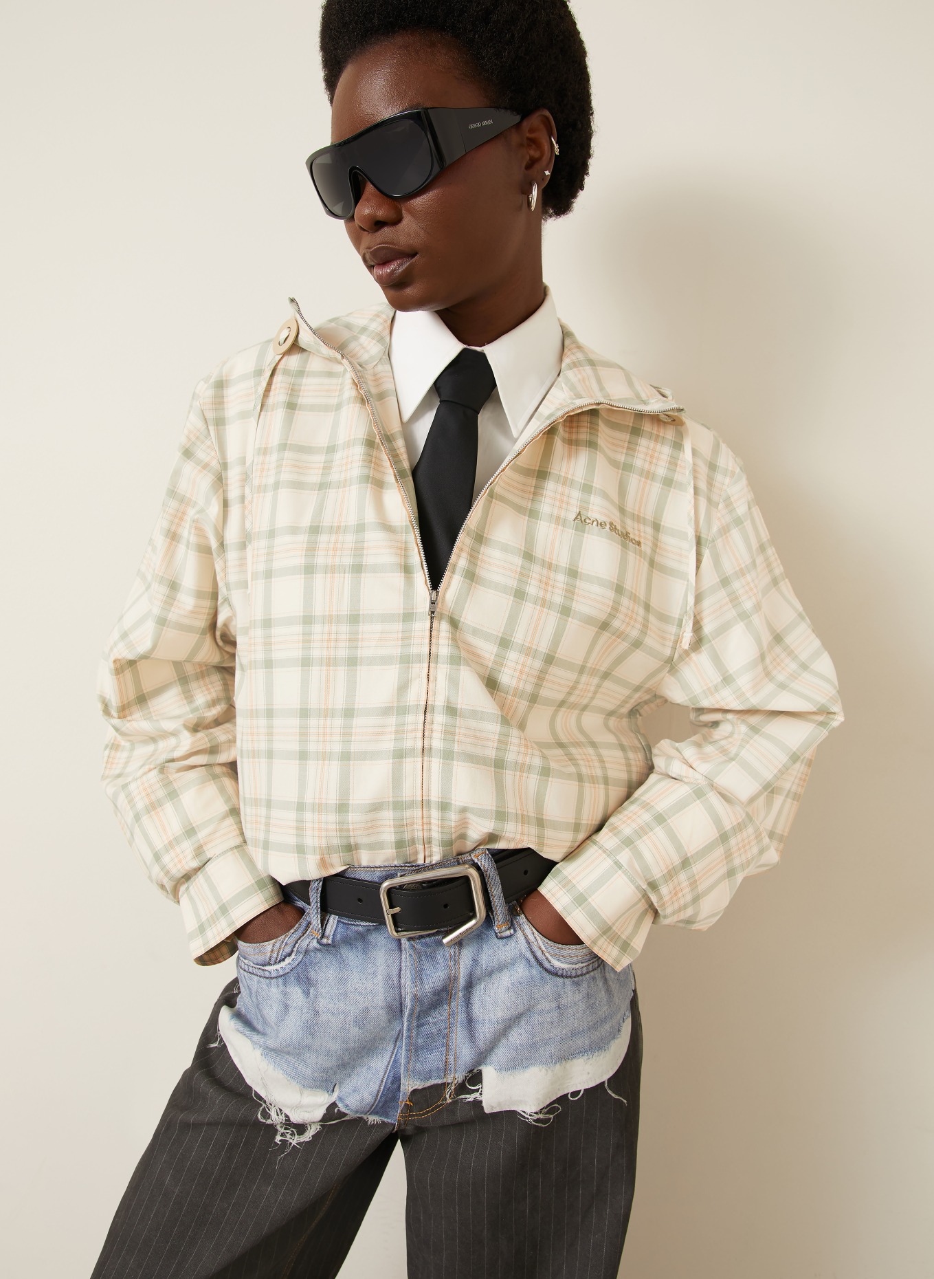 Acne Studios Overjacket: CREAM / ORANGE / GREEN