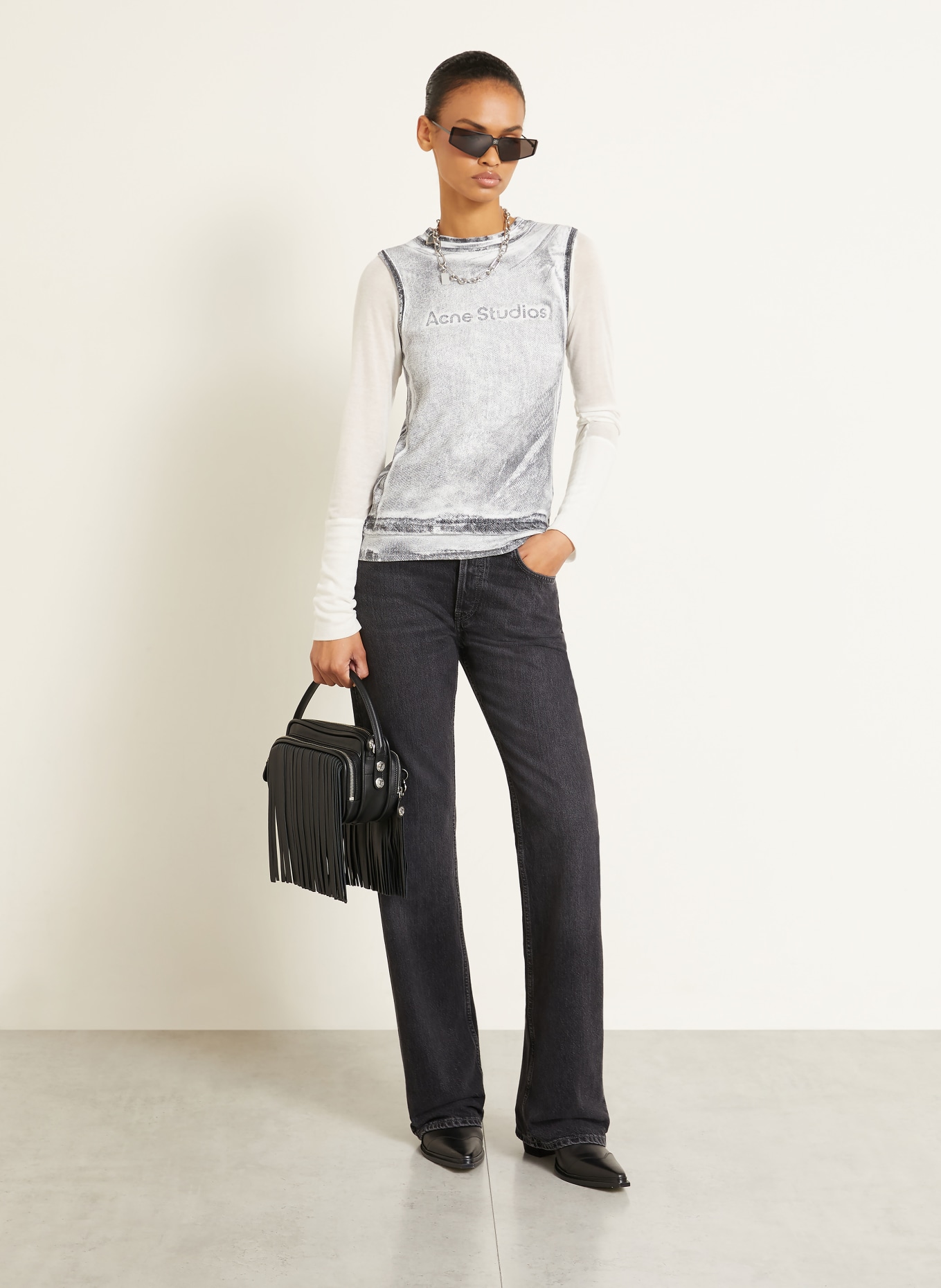 Acne Studios Top: HVID / GRÅ / SORT