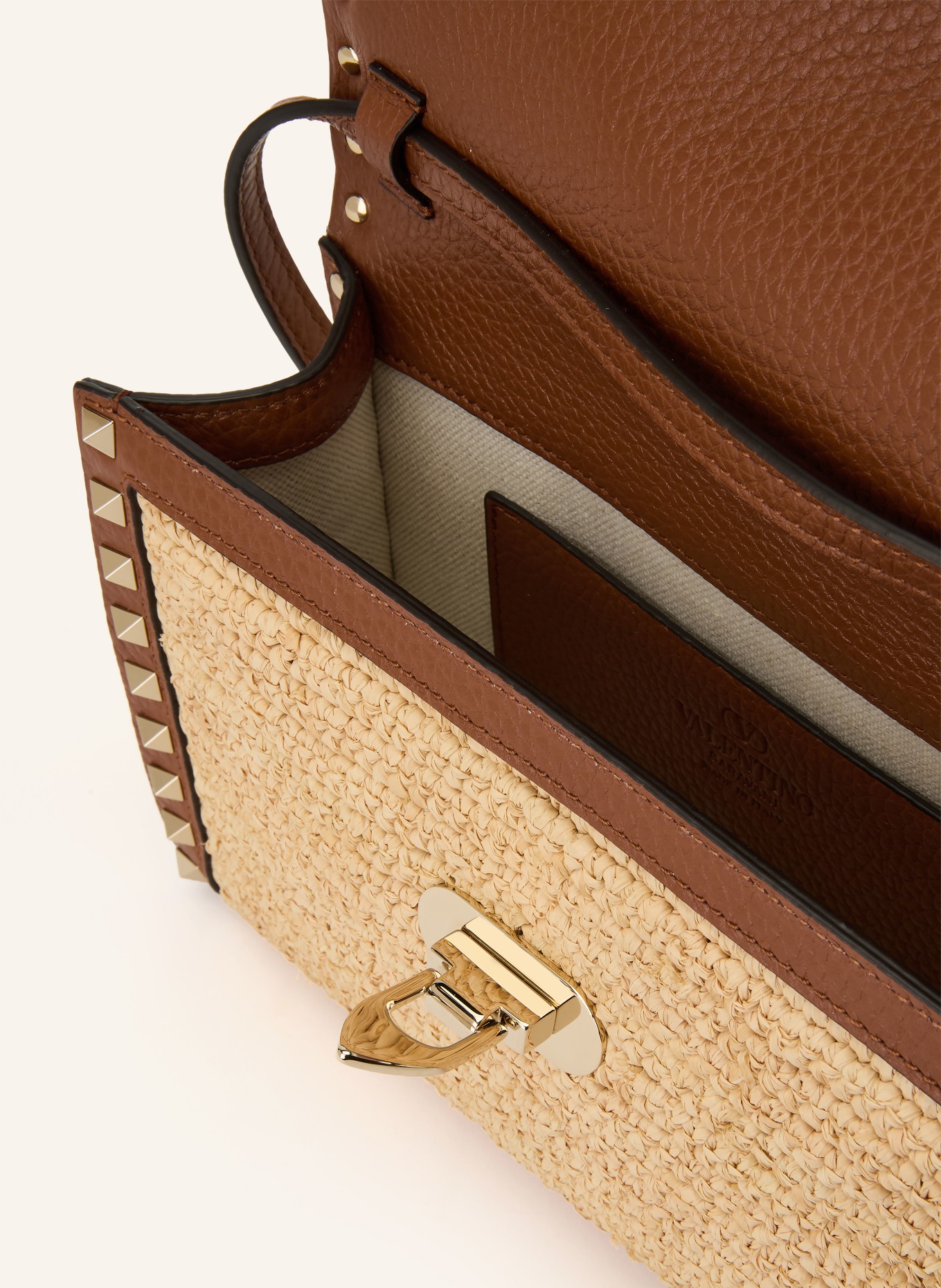 VALENTINO GARAVANI Sac à bandoulière ROCKSTUD SMALL avec rivets: MARRON CLAIR / OR / MARRON