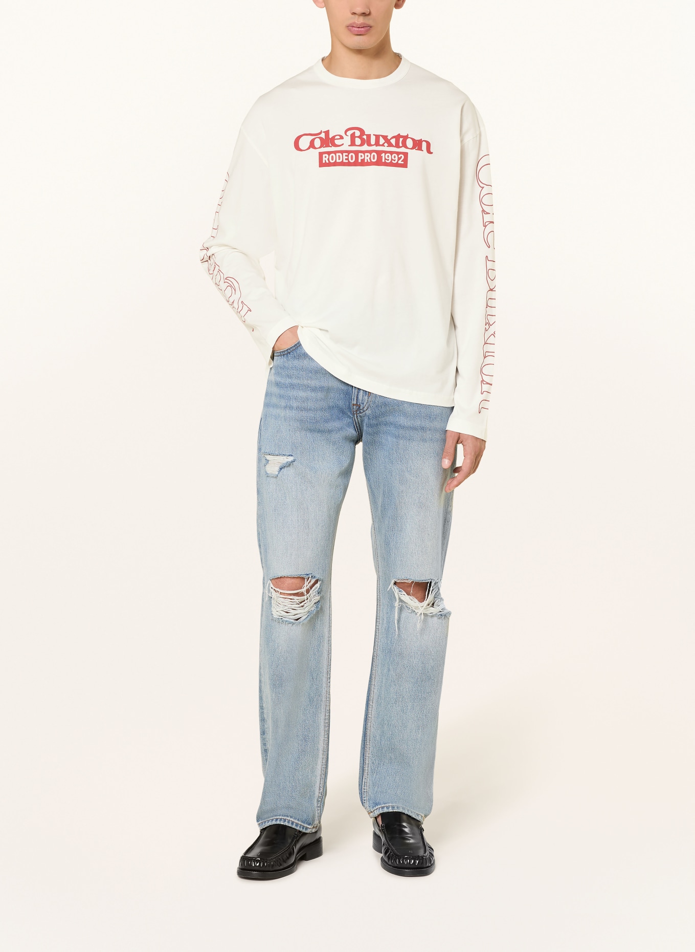 COLE BUXTON T-shirt à manches longues RODEO PRO: CRÈME / ROUGE FONCÉ
