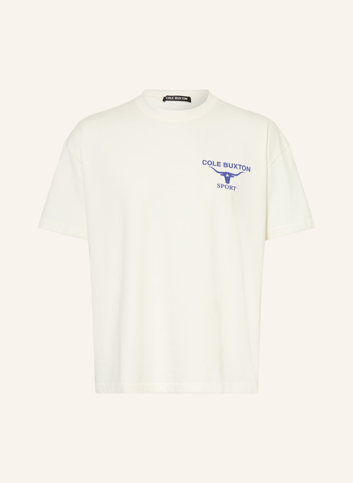 COLE BUXTON T-shirt LONGHORN: CRÈME / BLEU FONCÉ