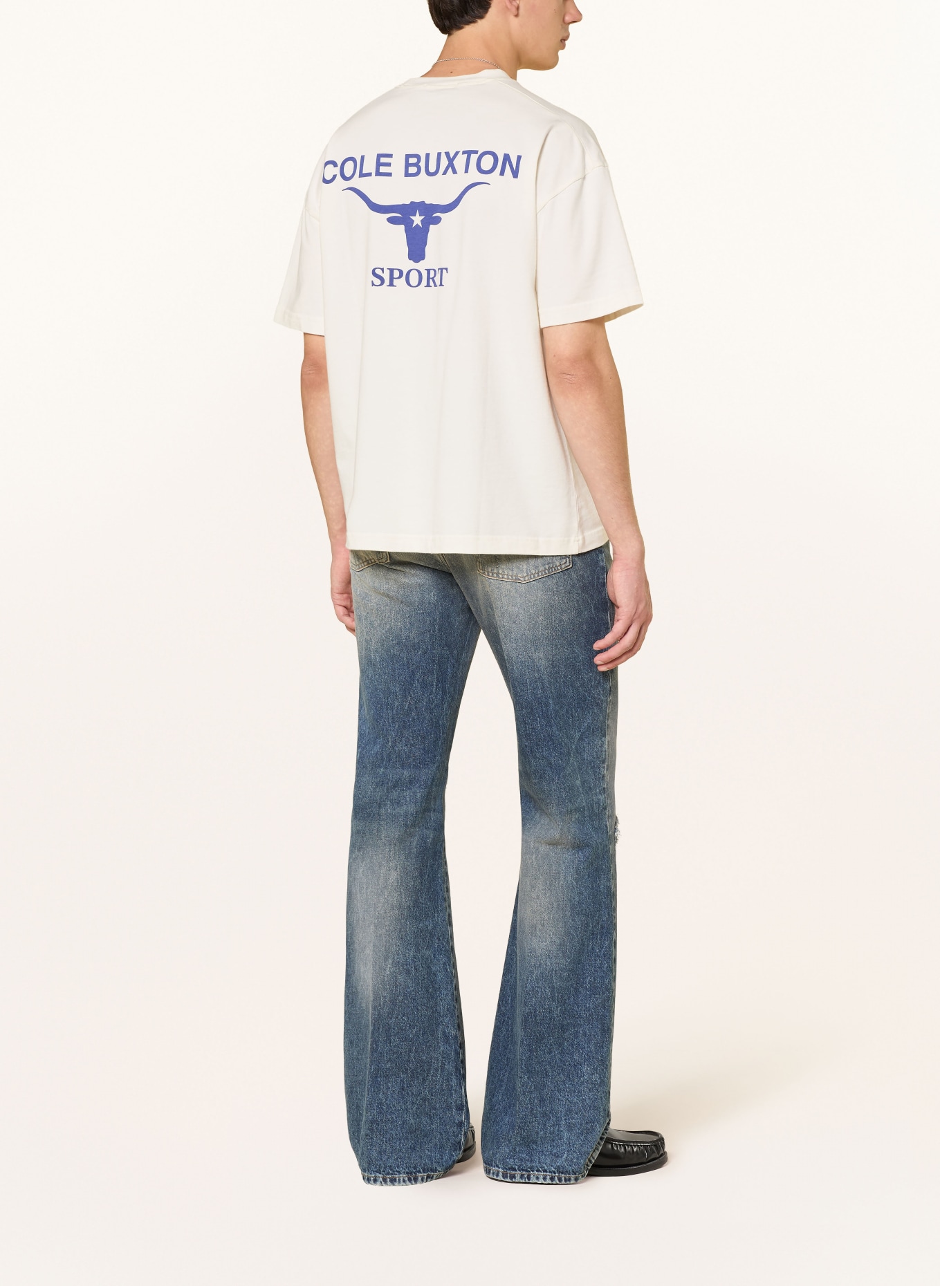 COLE BUXTON T-shirt LONGHORN: CRÈME / BLEU FONCÉ
