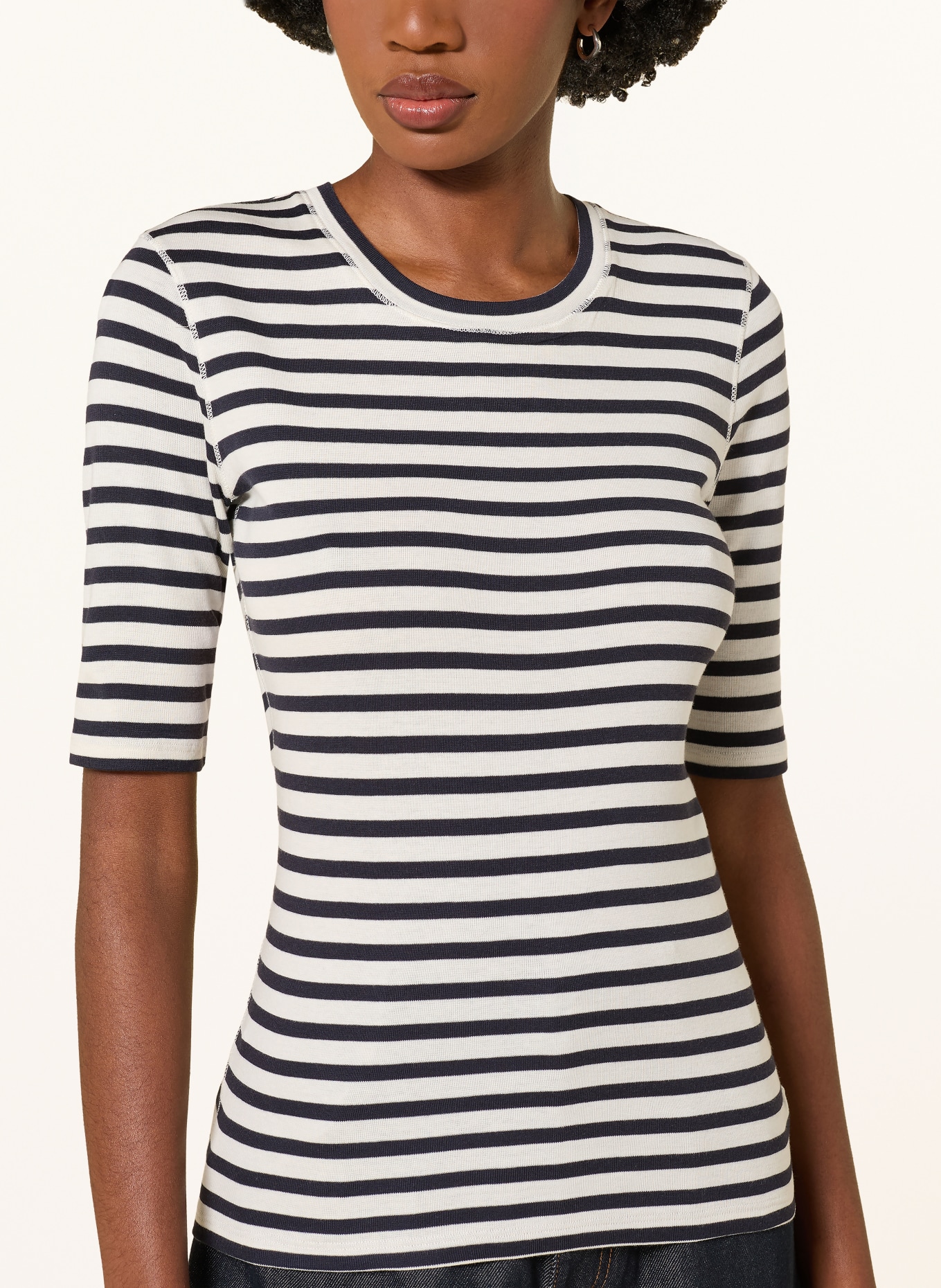 CLOSED T-shirt: DONKERBLAUW / WIT