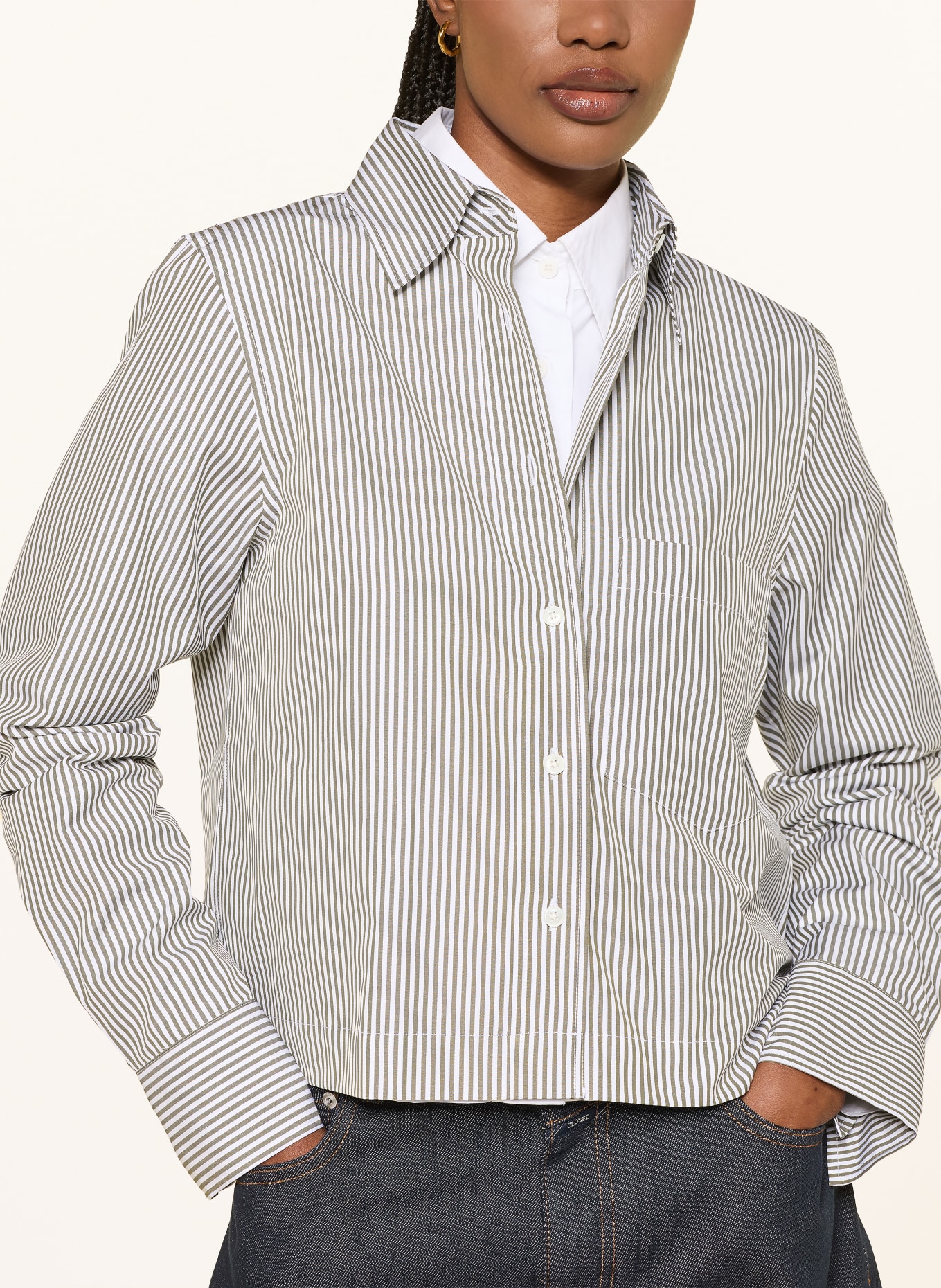 CLOSED Shirt blouse: GREEN / WHITE