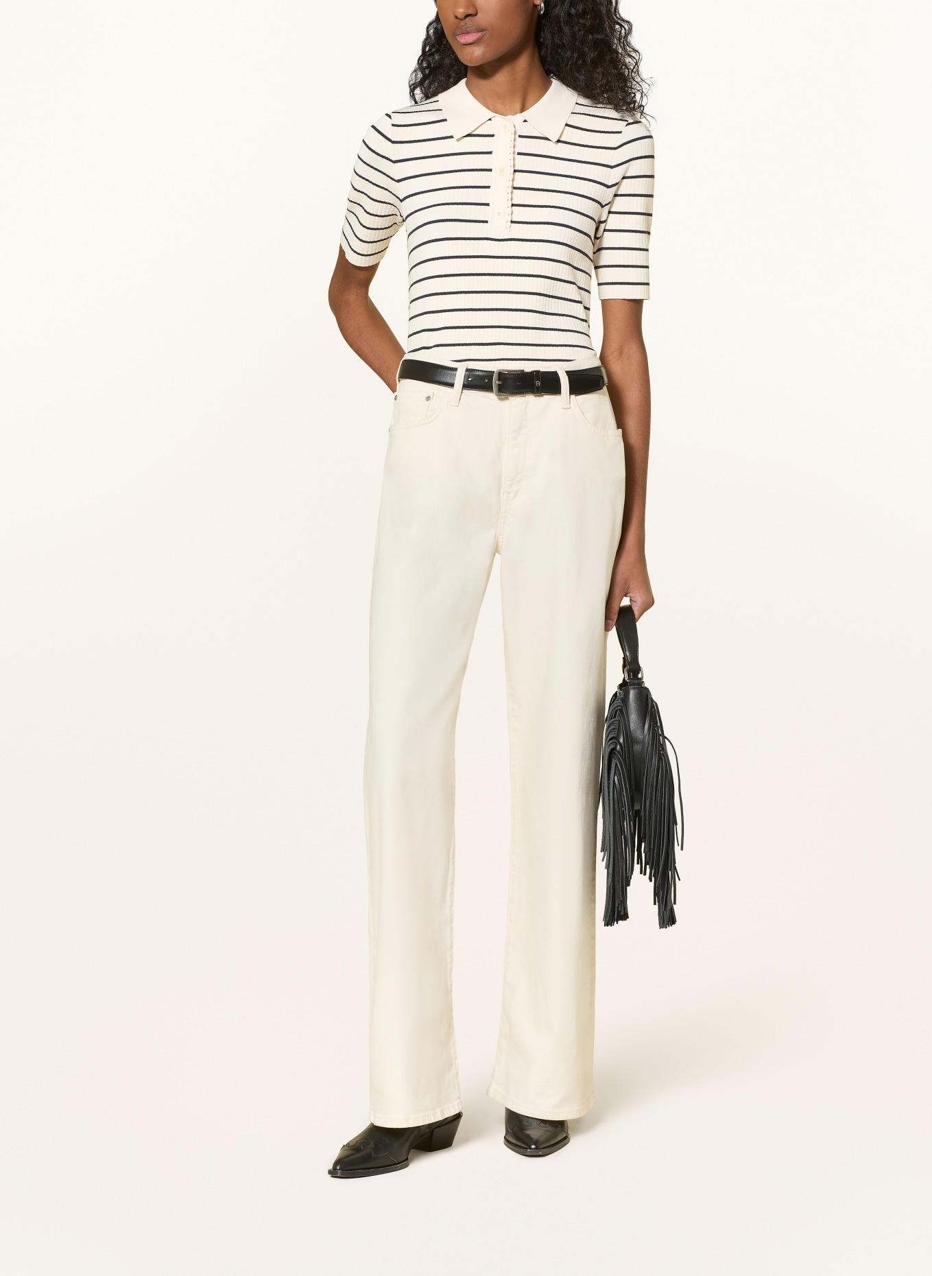 MOS MOSH Polo en maille MMCALIZ: CRÈME / BLEU FONCÉ
