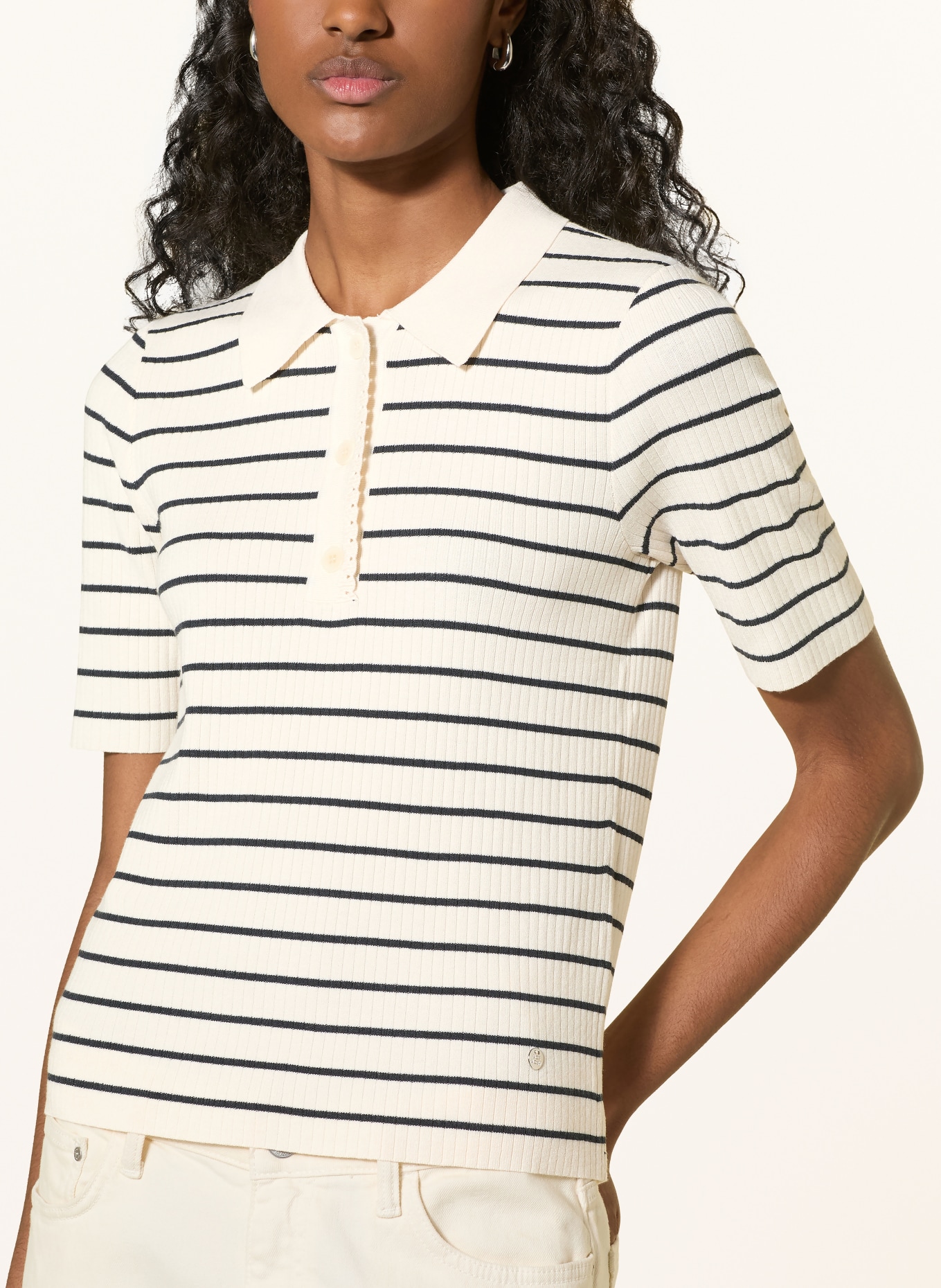 MOS MOSH Polo en maille MMCALIZ: CRÈME / BLEU FONCÉ