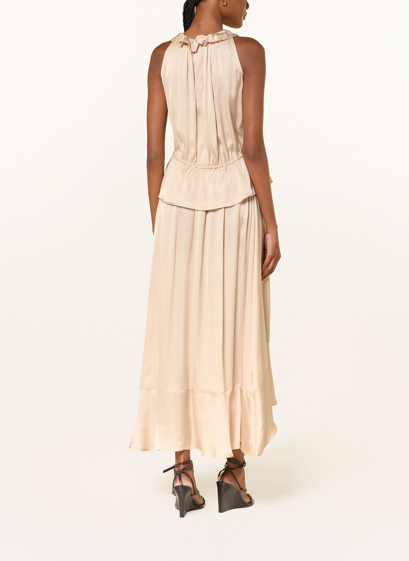 BOSS IGEA satin blouse top with ruffles: LIGHT BROWN