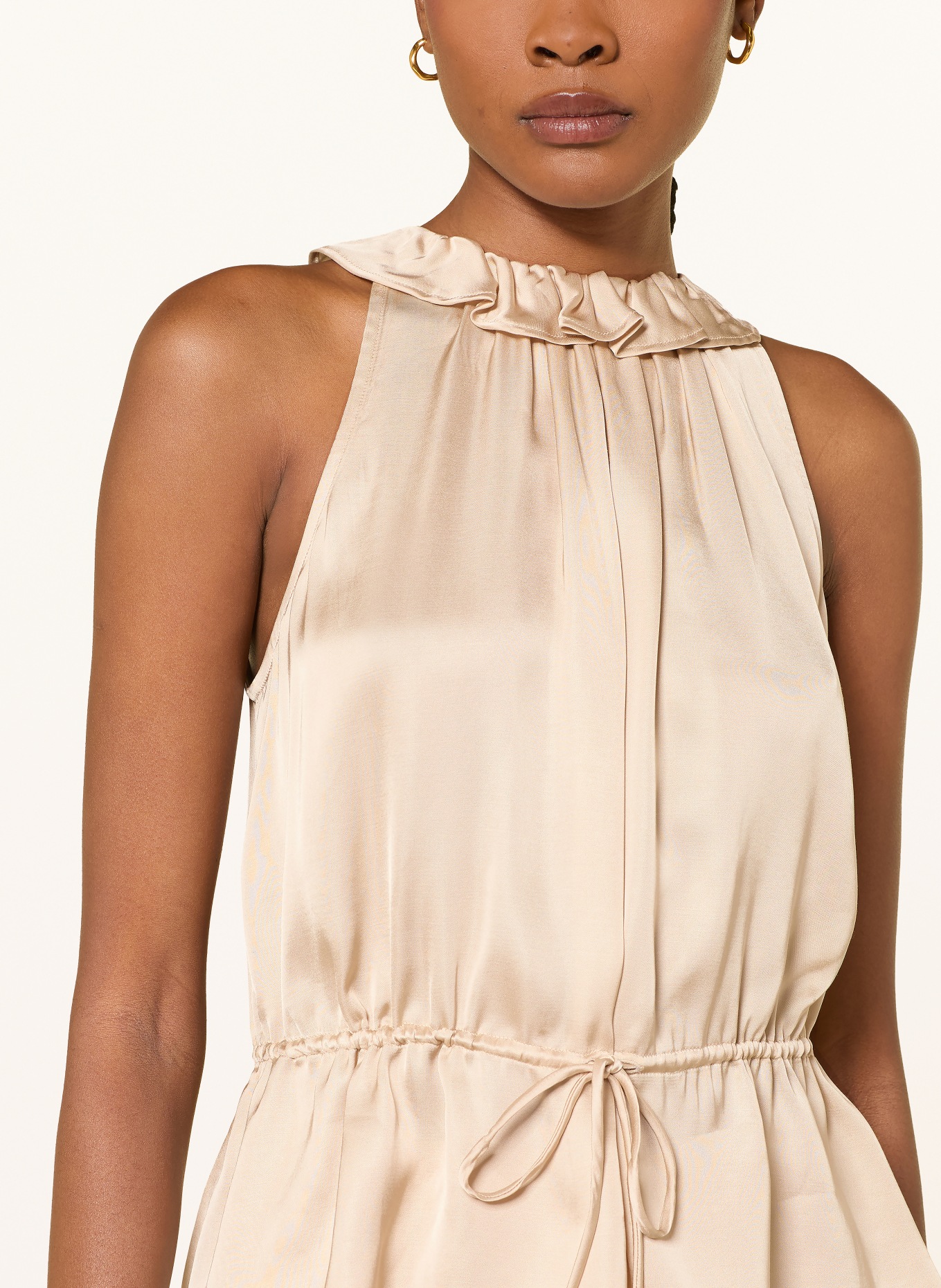 BOSS IGEA satin blouse top with ruffles: LIGHT BROWN