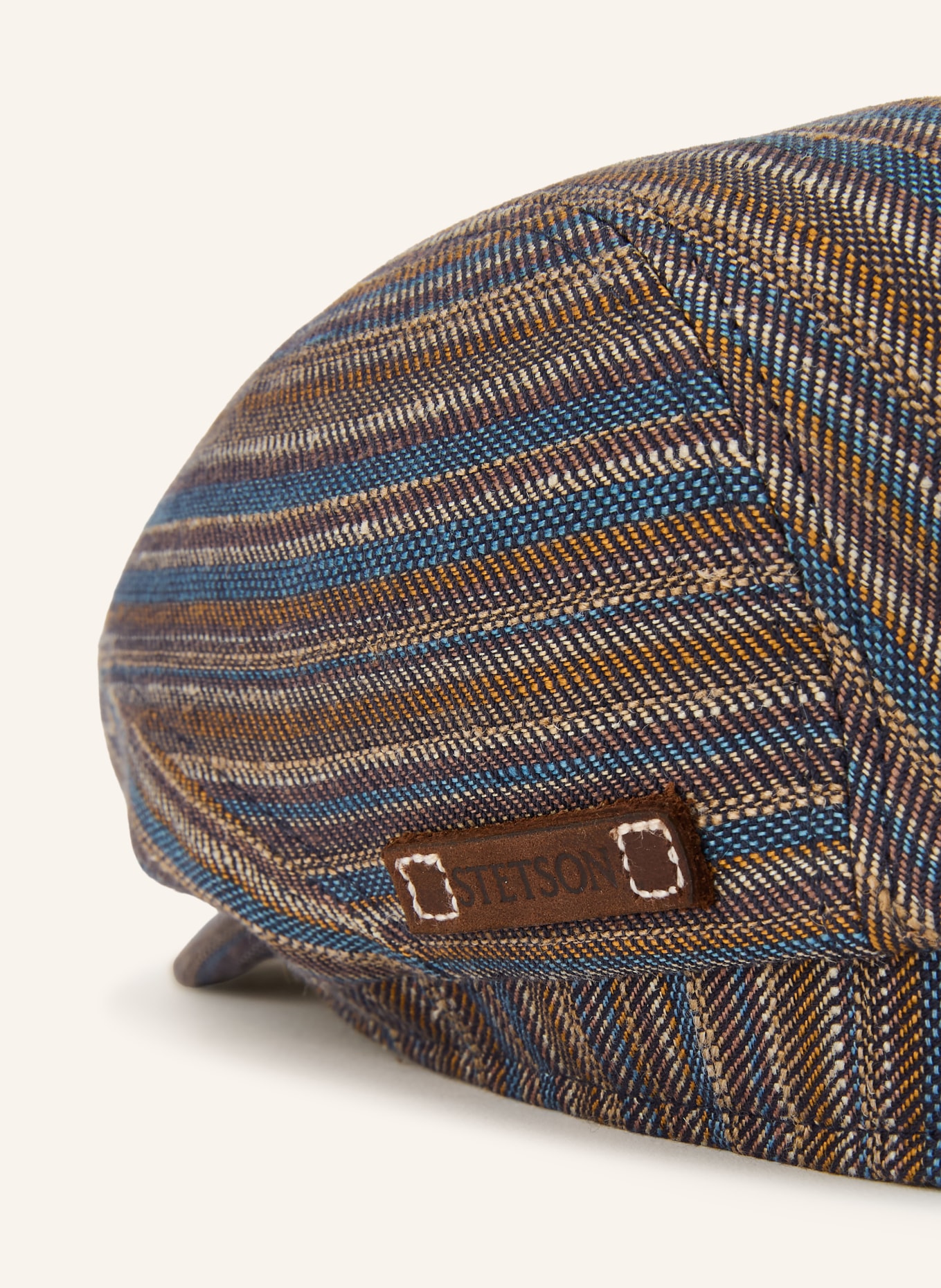 STETSON Schiebermütze mit Leinen: BLAU / COGNAC / TAUPE
