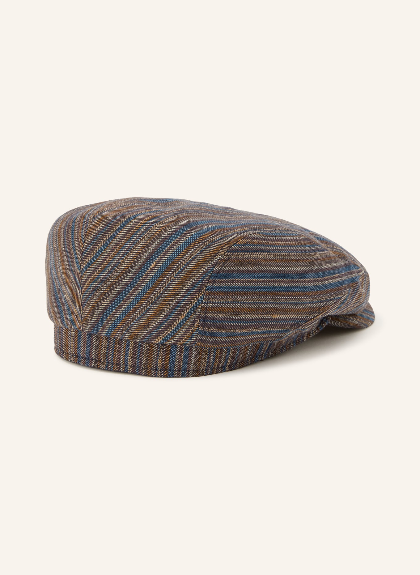 STETSON Schiebermütze mit Leinen: BLAU / COGNAC / TAUPE