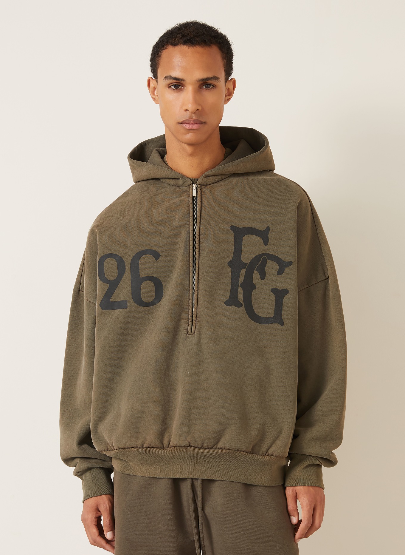 FEAR OF GOD Oversized hoodie: KHAKI / BLACK