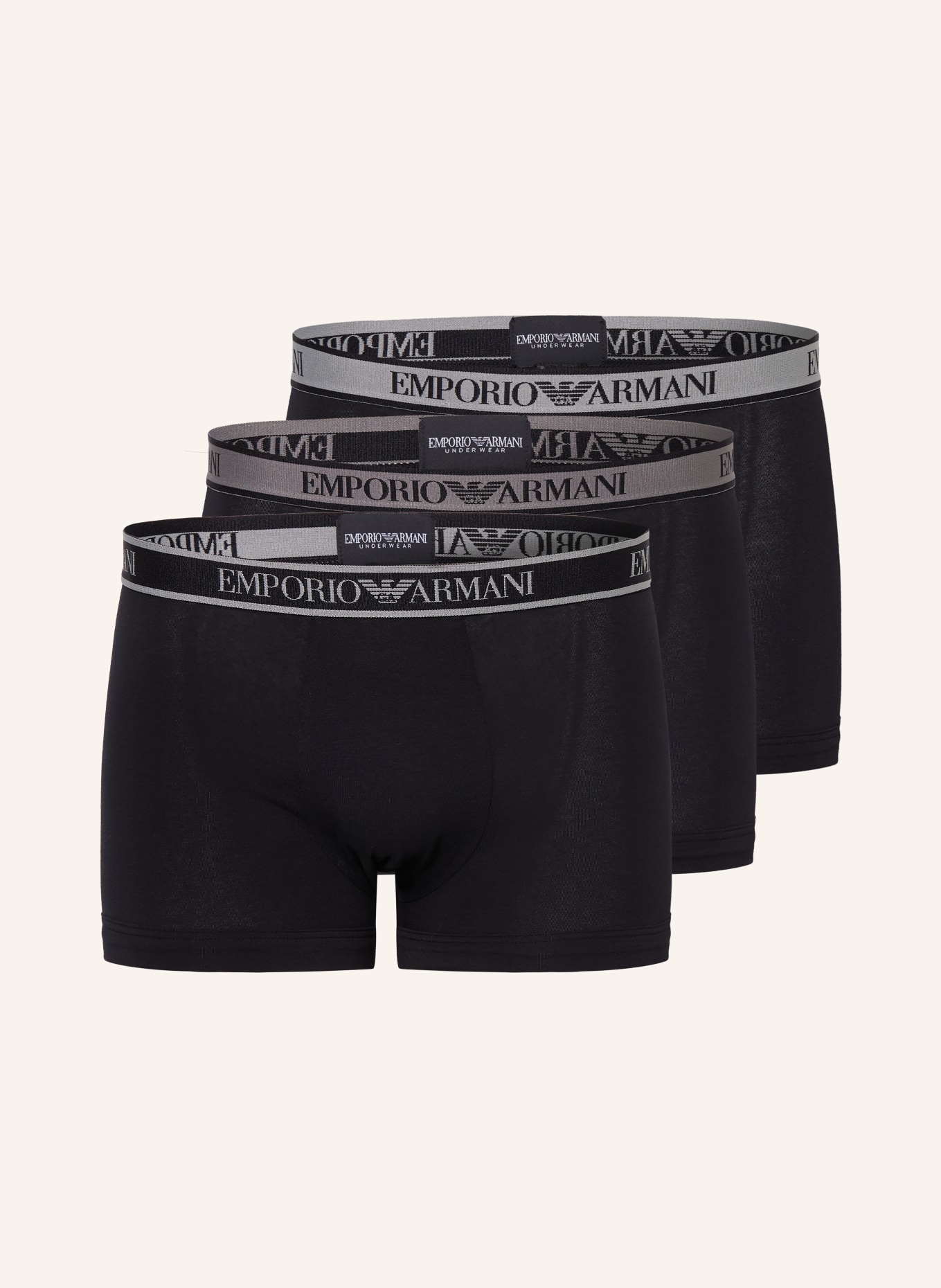 EMPORIO ARMANI 3er-Pack Boxershorts: SCHWARZ / GRAU