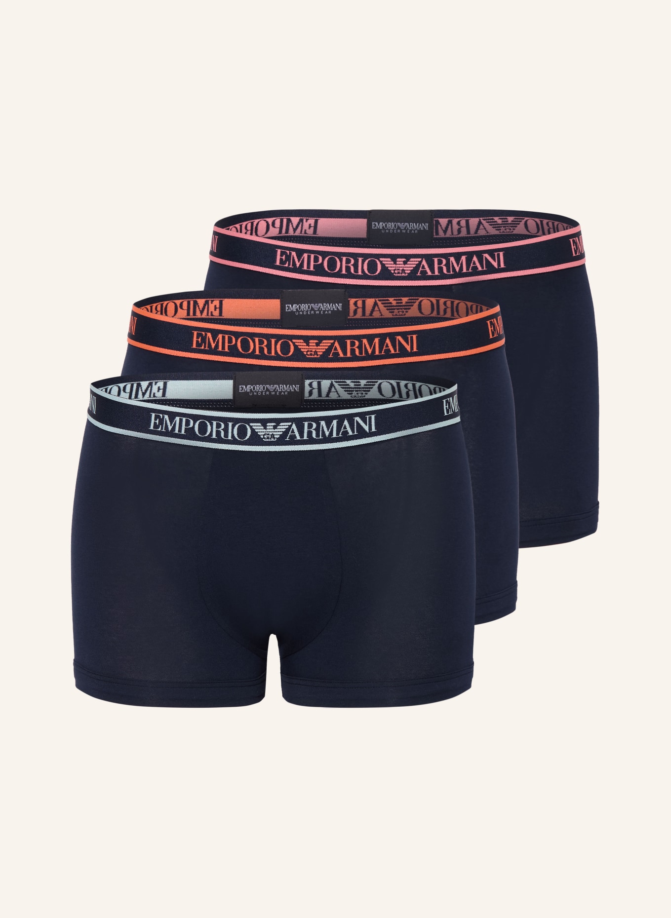 EMPORIO ARMANI 3er-Pack Boxershorts: DUNKELBLAU / ROSA / HELLROT