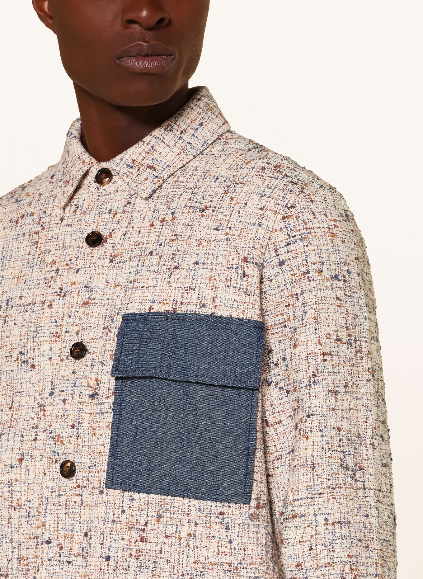 MOS MOSH Gallery Bouclé-Overshirt MMGWILSON: ECRU / BRAUN / DUNKELBLAU