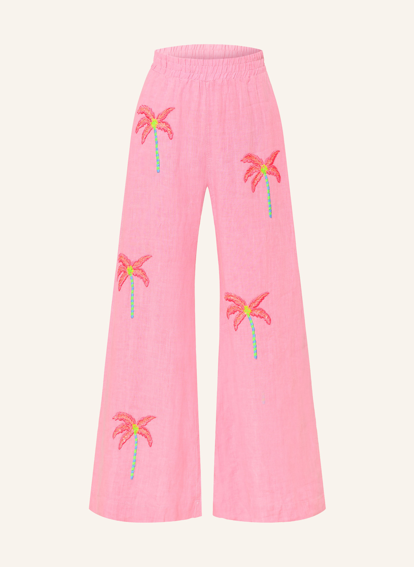 Grace Linen marlena pants with sequins: PINK / NEON PINK / NEON GREEN