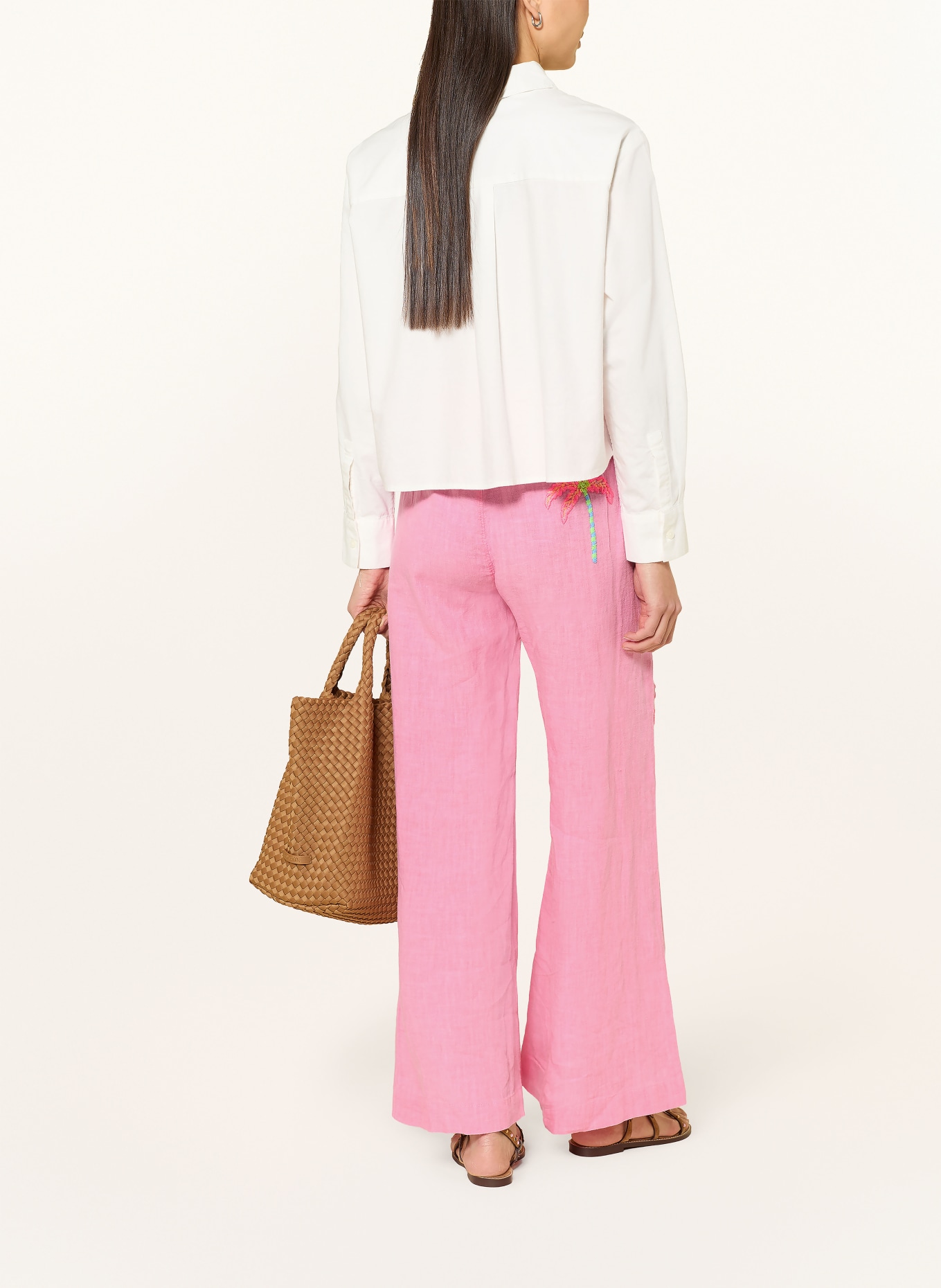 Grace Linen marlena pants with sequins: PINK / NEON PINK / NEON GREEN