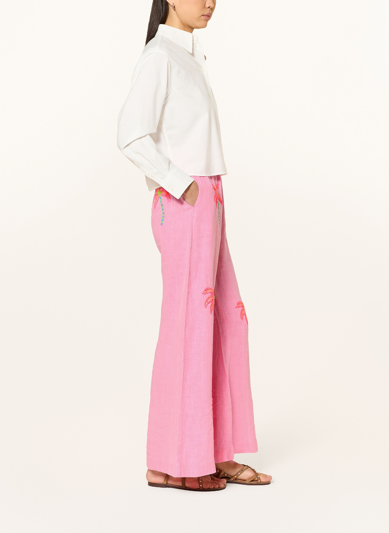 Grace Linen marlena pants with sequins: PINK / NEON PINK / NEON GREEN