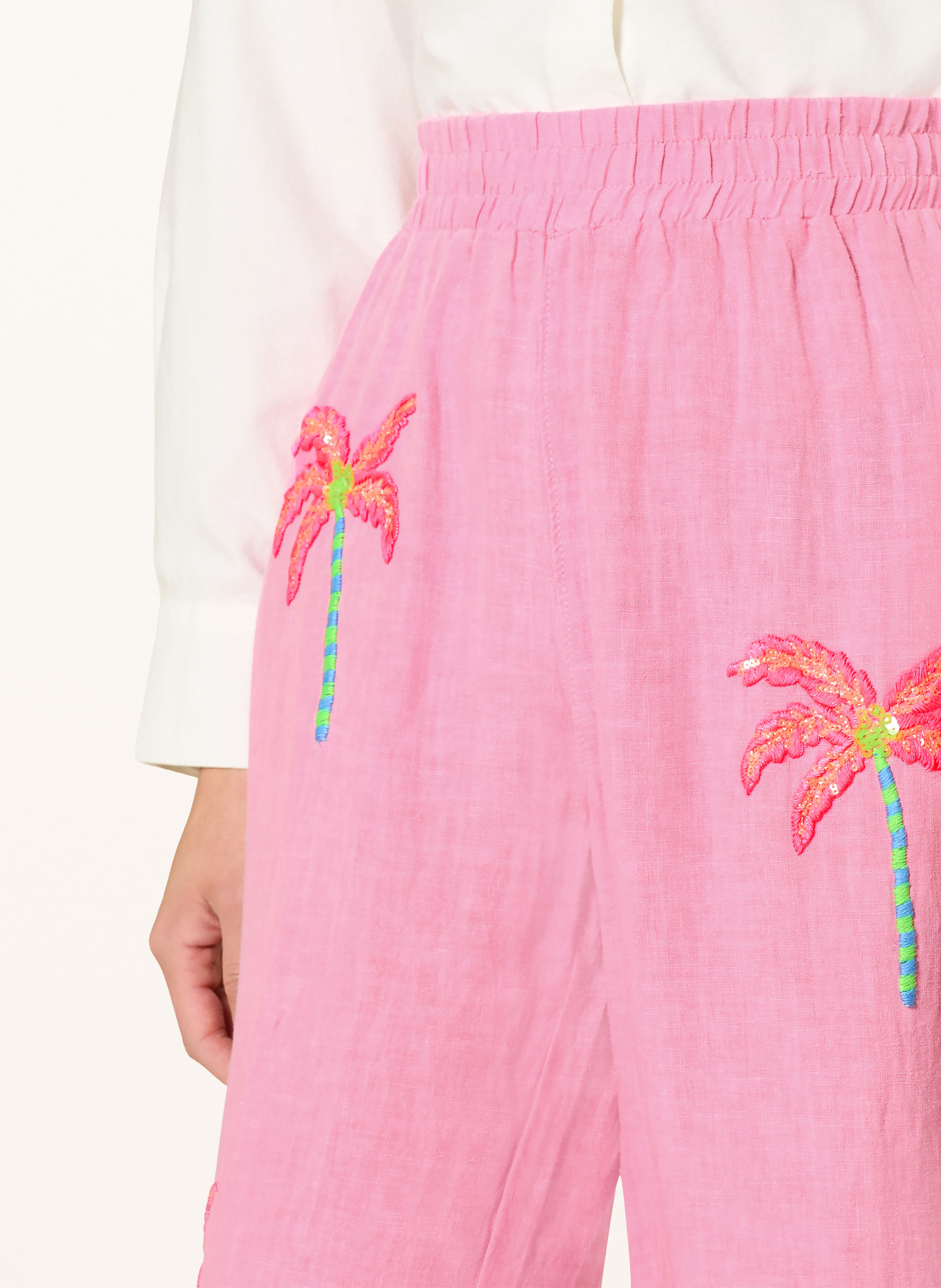 Grace Linen marlena pants with sequins: PINK / NEON PINK / NEON GREEN