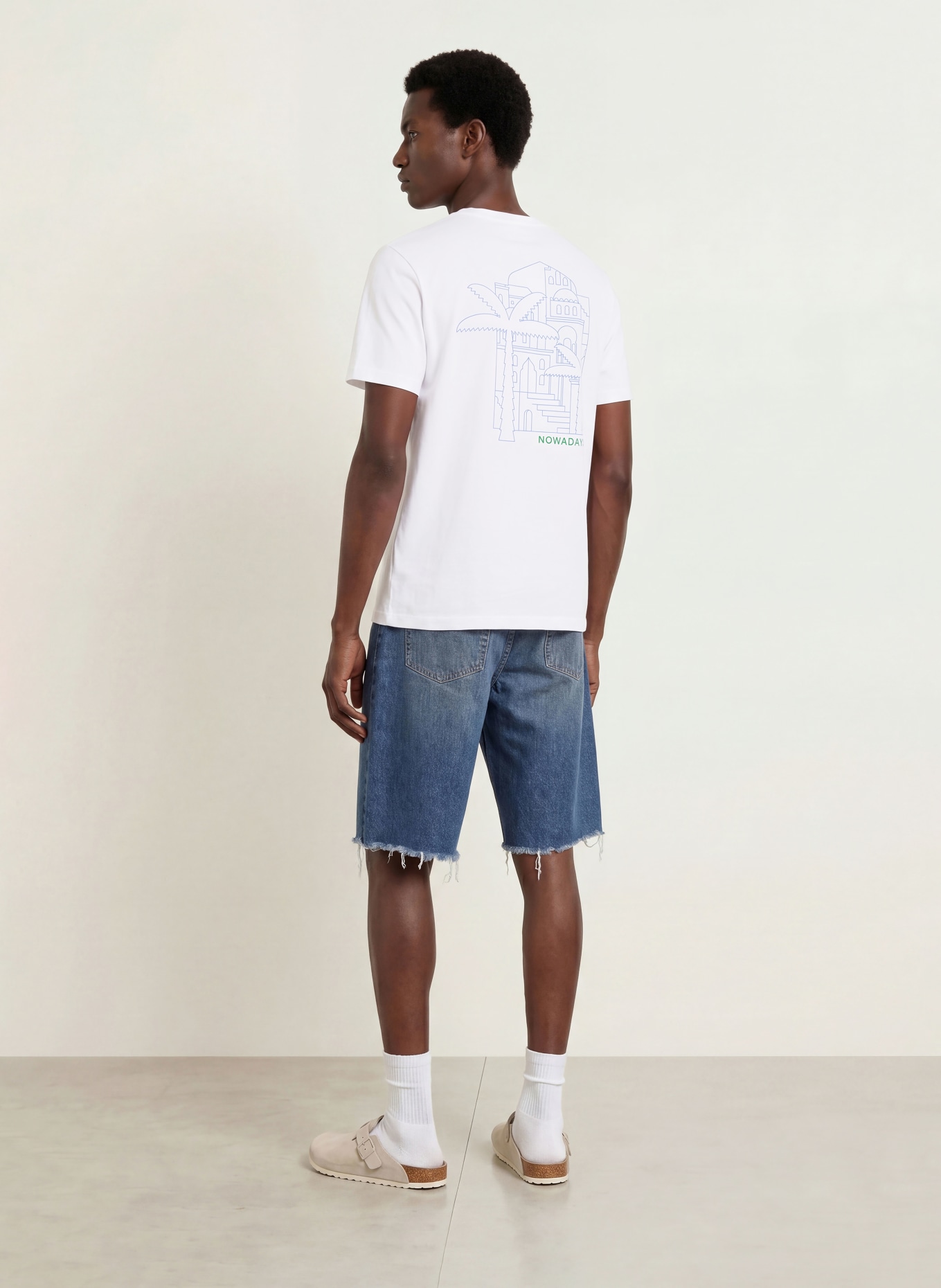 NOWADAYS T-shirt: WIT / GROEN / BLAUW