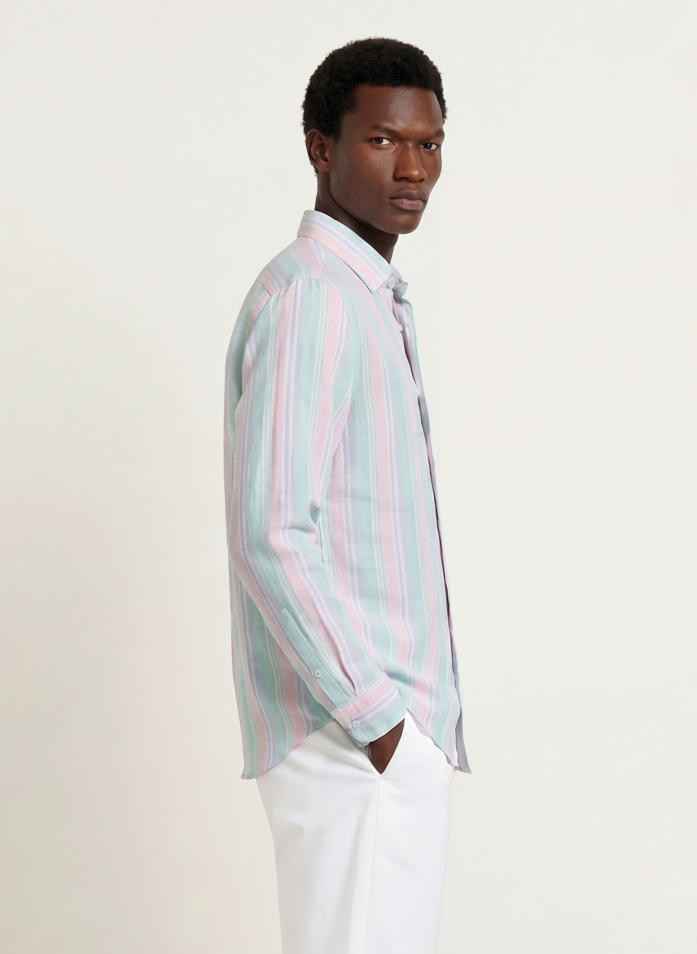 seidensticker Linnen overhemd Shaped Fit: MINT / ROZE / LICHTBLAUW