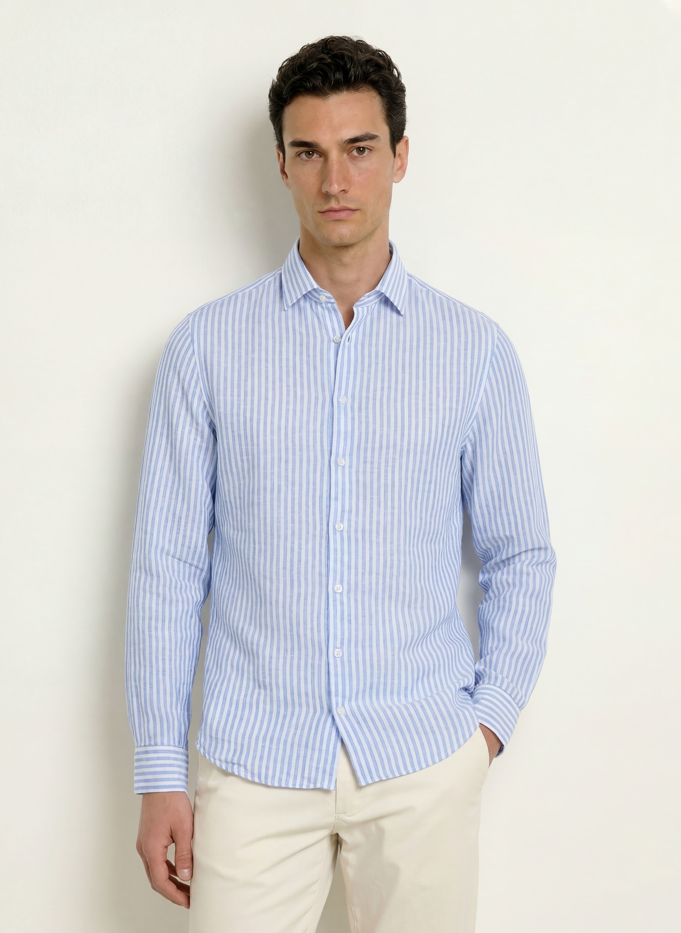 seidensticker Linnen overhemd Shaped Fit: BLAUW / WIT