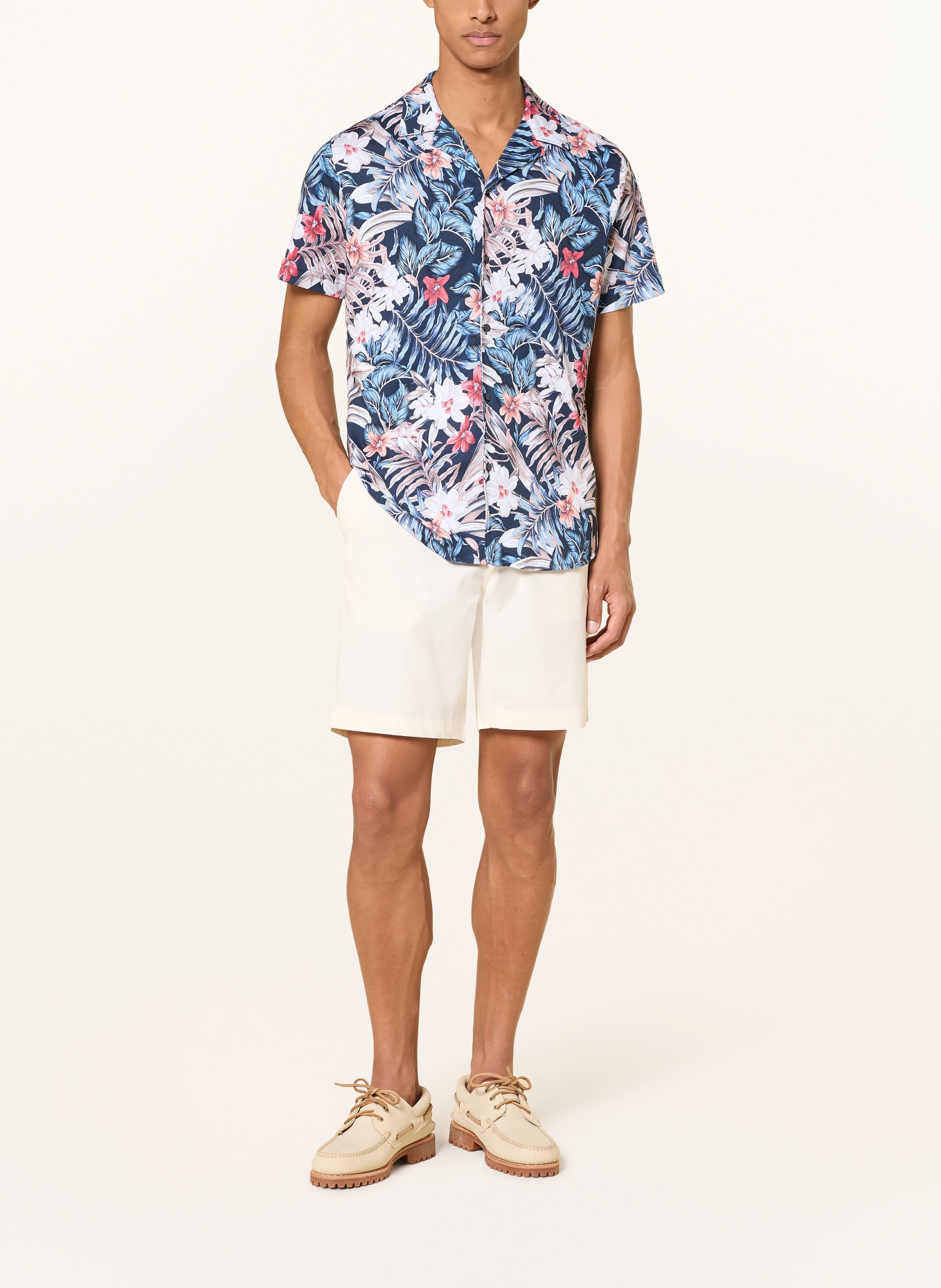 DESOTO LIDO Slim Fit Jersey Resort Shirt: DARK BLUE / RED / BLUE