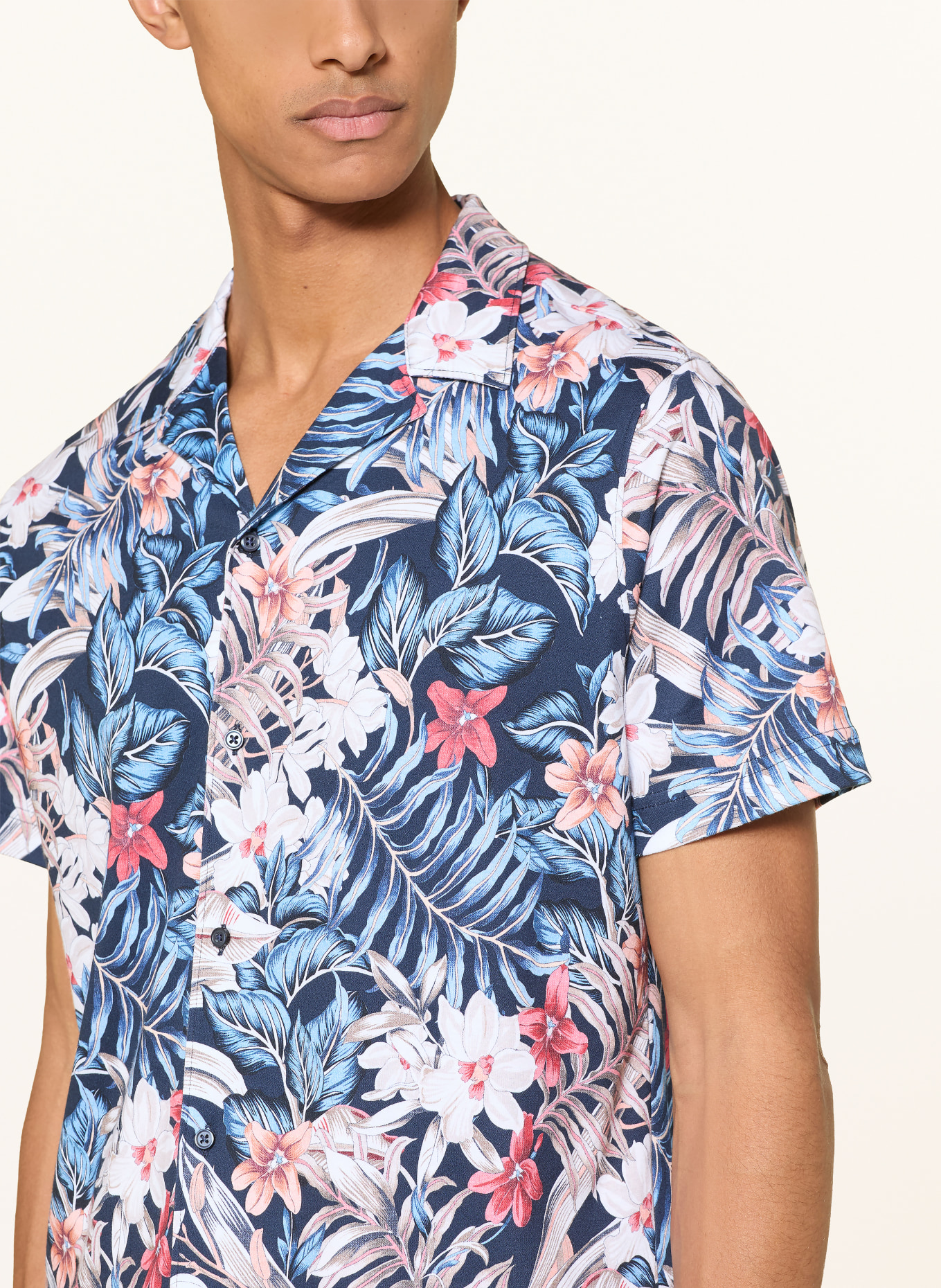 DESOTO LIDO Slim Fit Jersey Resort Shirt: DARK BLUE / RED / BLUE
