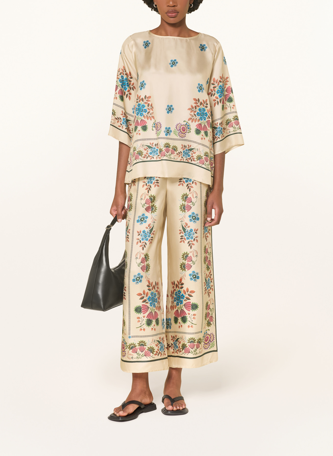 WEEKEND Max Mara WKDSAMBA blouse shirt with 3/4 sleeves, made of silk: BEIGE / GREEN / TURQUOISE