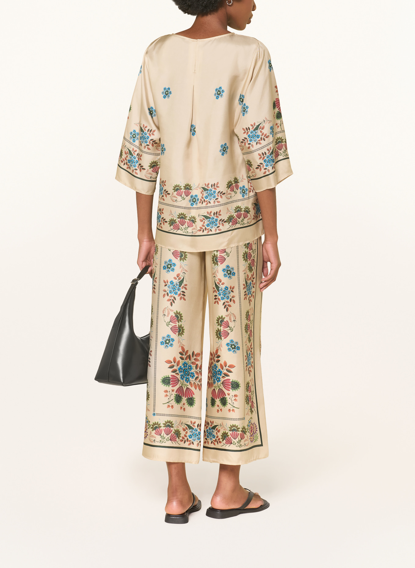 WEEKEND Max Mara WKDSAMBA blouse shirt with 3/4 sleeves, made of silk: BEIGE / GREEN / TURQUOISE