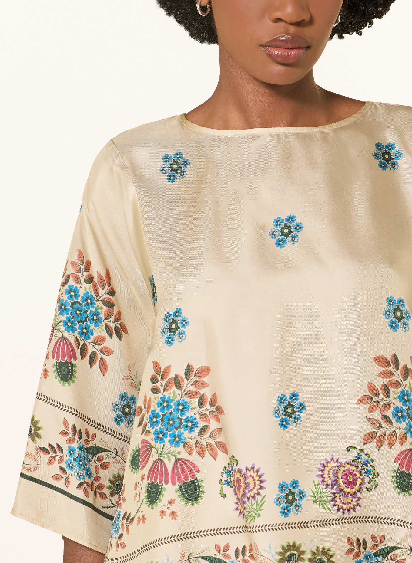 WEEKEND Max Mara WKDSAMBA blouse shirt with 3/4 sleeves, made of silk: BEIGE / GREEN / TURQUOISE