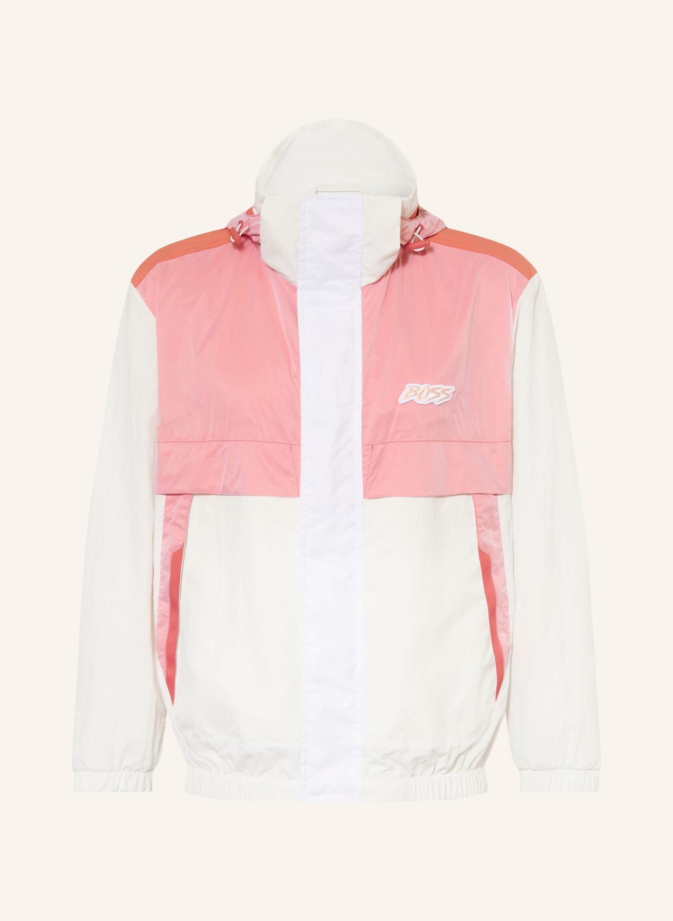 BOSS Blouson OBERLE mit abnehmbarer Kapuze: WEISS / HELLROT