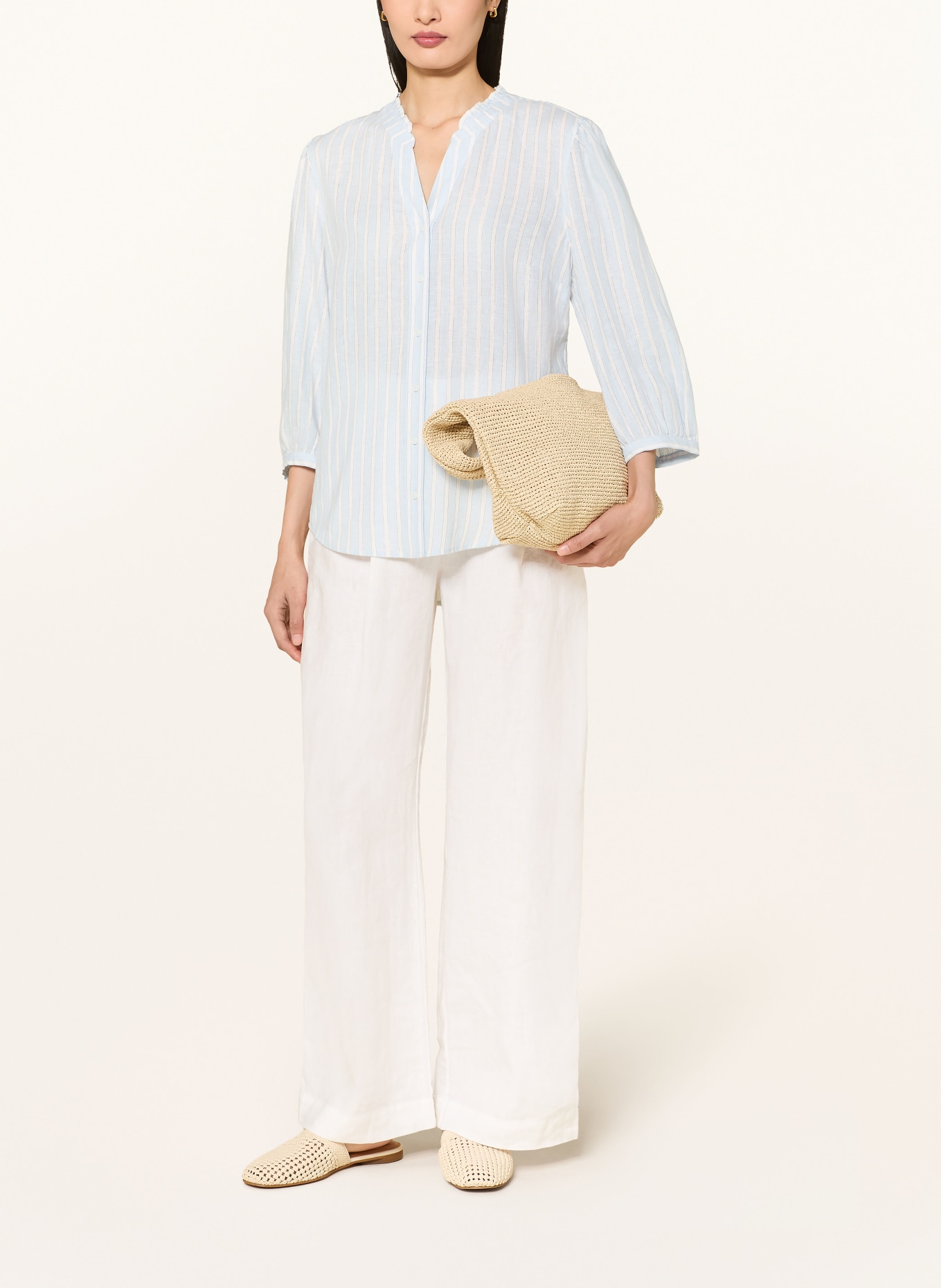 BRAX VIOLET blouse with linen and glitter thread: LIGHT BLUE / WHITE