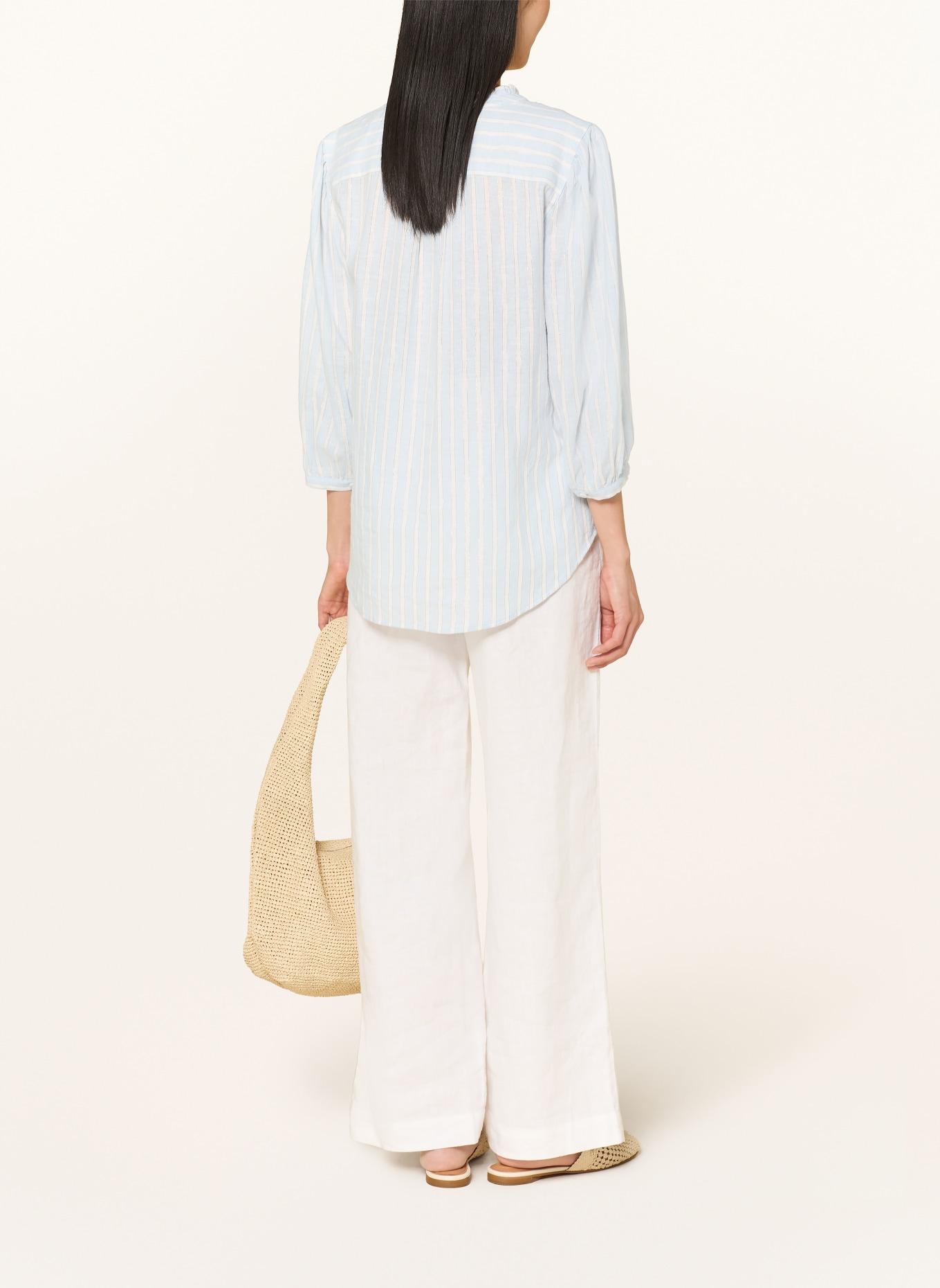 BRAX VIOLET blouse with linen and glitter thread: LIGHT BLUE / WHITE