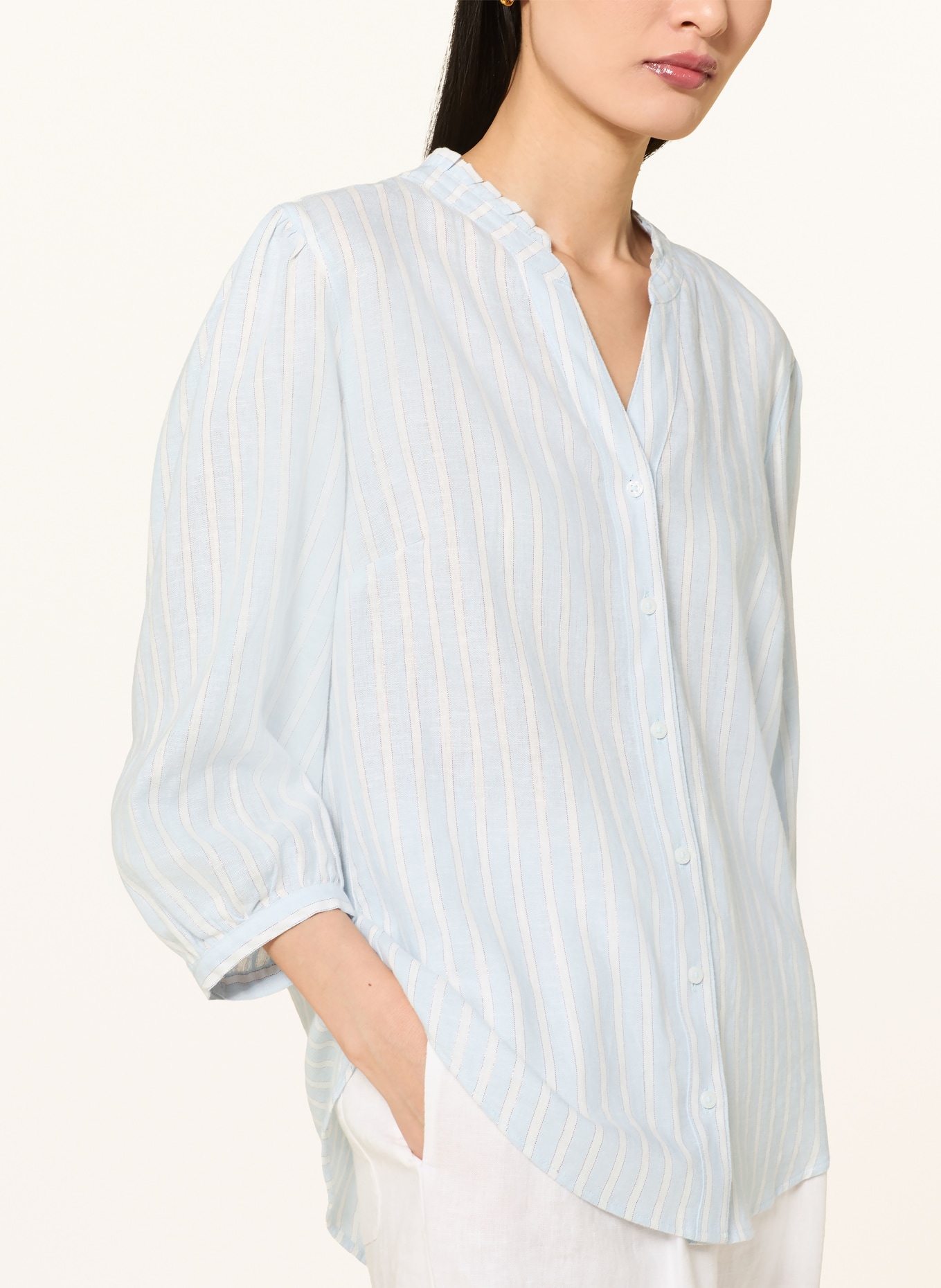 BRAX VIOLET blouse with linen and glitter thread: LIGHT BLUE / WHITE