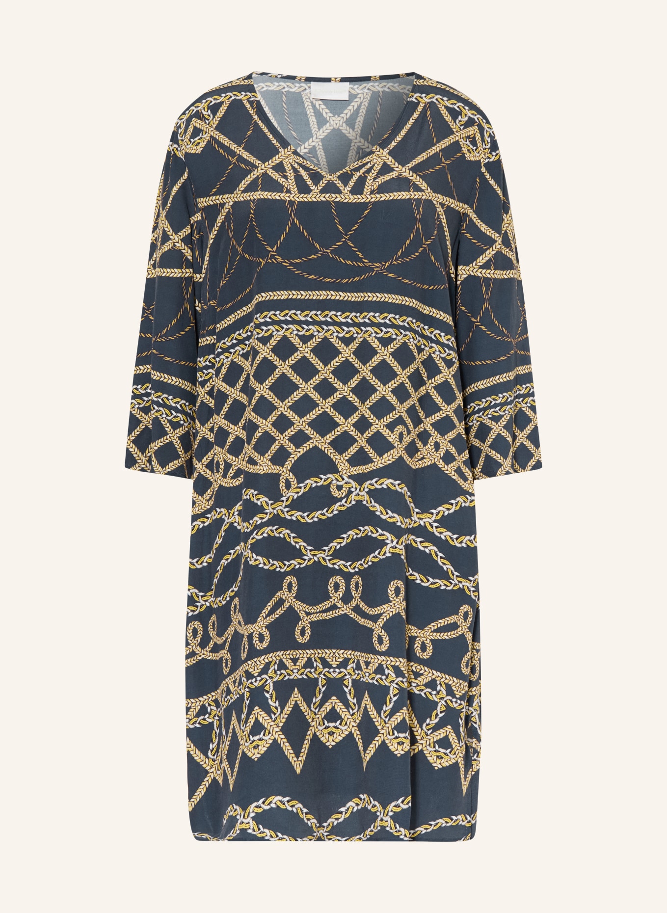 Charmline Strandkleid Z1 MARINA LUXE mit 3/4-Arm: DUNKELBLAU / COGNAC / WEISS