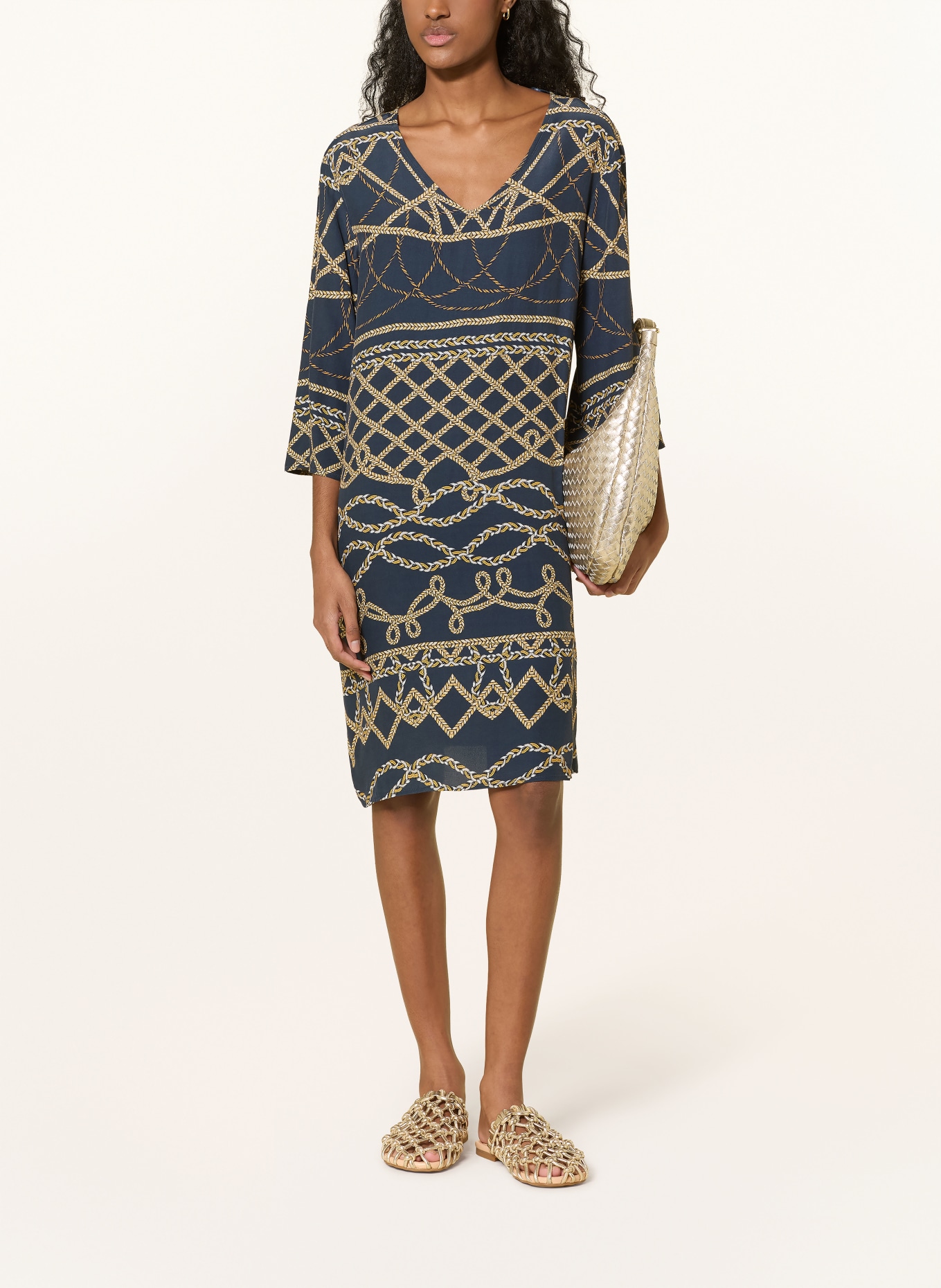 Charmline Strandkleid Z1 MARINA LUXE mit 3/4-Arm: DUNKELBLAU / COGNAC / WEISS