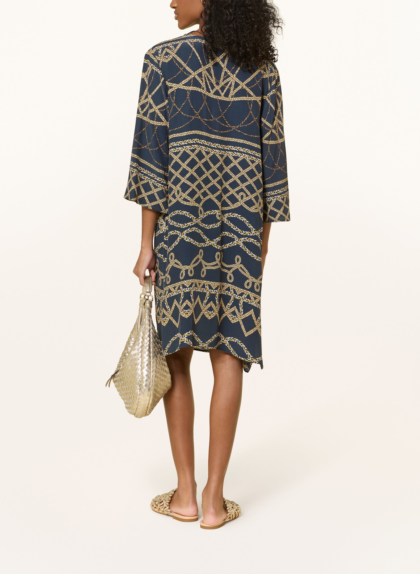 Charmline Strandkleid Z1 MARINA LUXE mit 3/4-Arm: DUNKELBLAU / COGNAC / WEISS
