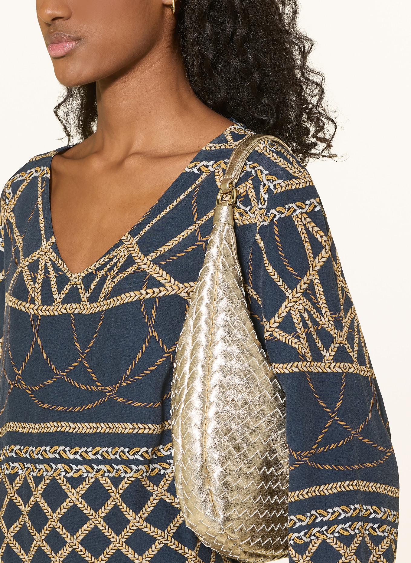 Charmline Strandkleid Z1 MARINA LUXE mit 3/4-Arm: DUNKELBLAU / COGNAC / WEISS