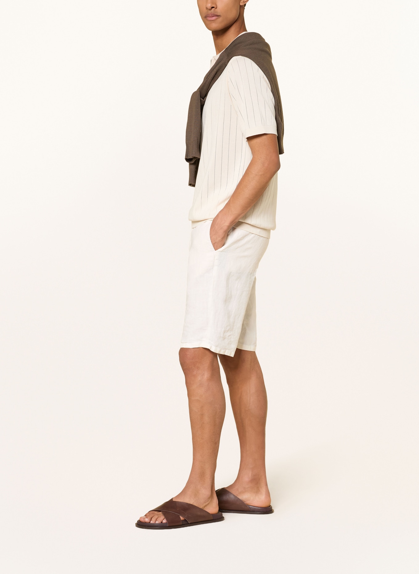HILTL PARMINO chino-short van linnen: ECRU