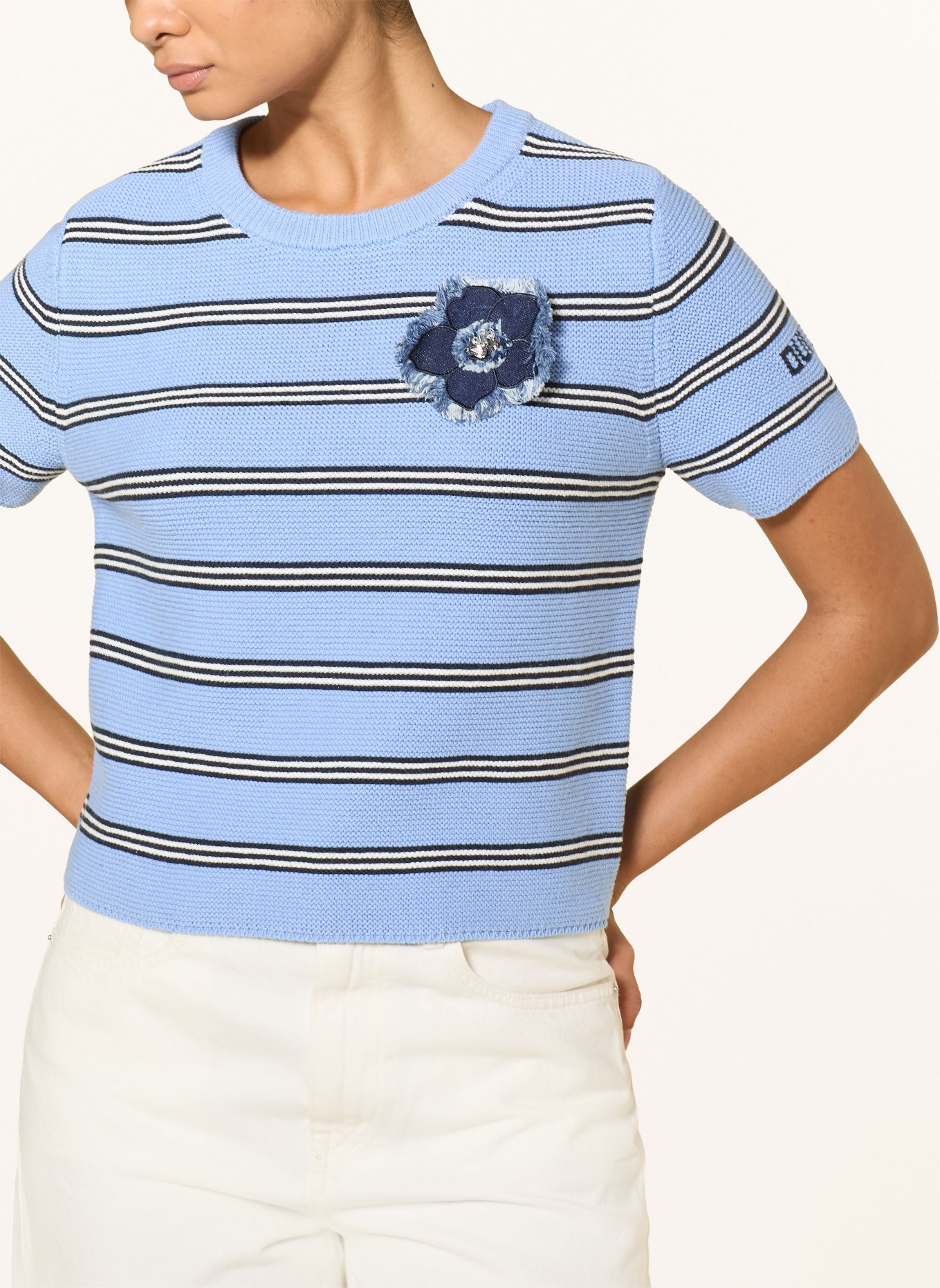 oui Knit shirt: LIGHT BLUE / DARK BLUE / WHITE