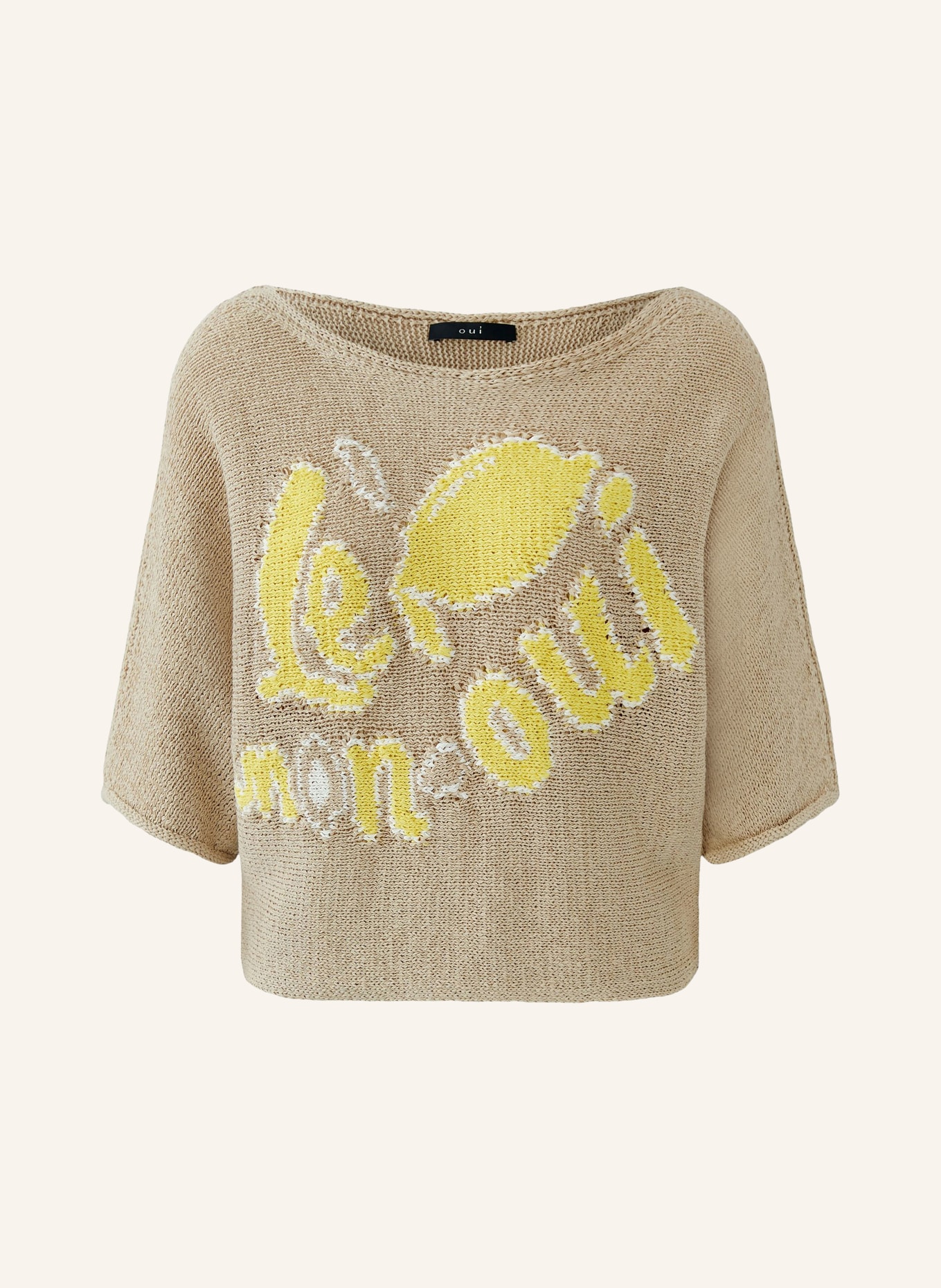 oui Pull en maille à manches 3/4: JAUNE / BEIGE / BLANC