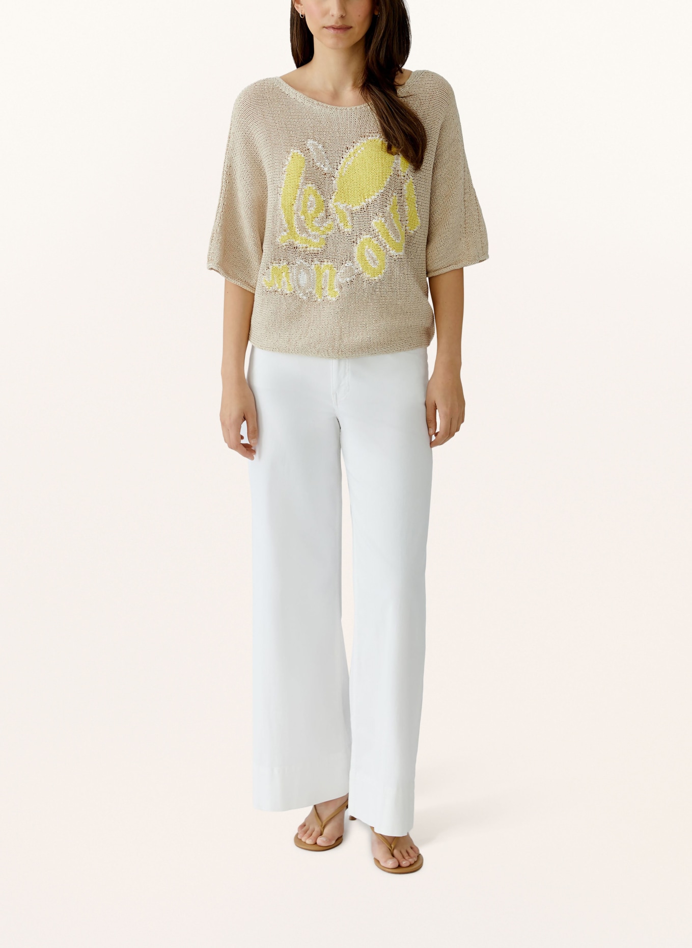 oui Pull en maille à manches 3/4: JAUNE / BEIGE / BLANC